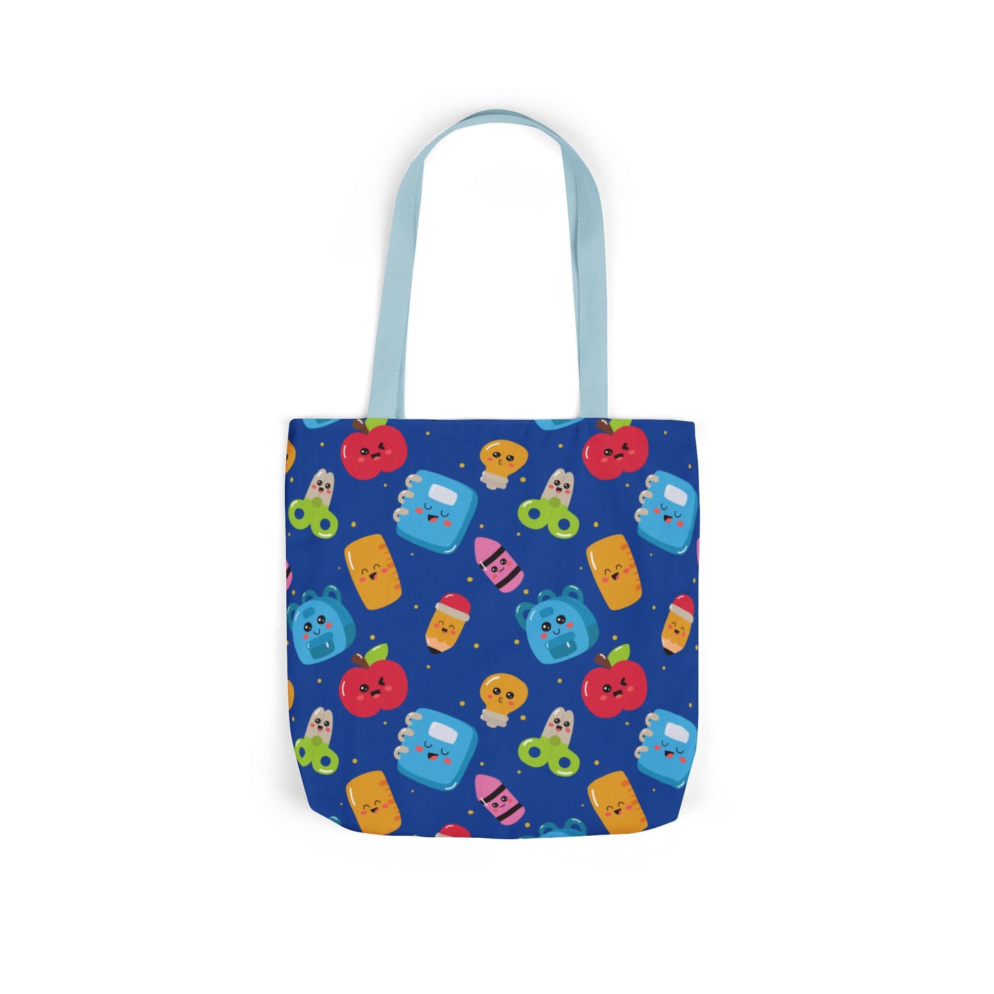 Personalized Blue Kawaii Composition Book Inspired Canvas Tote Bag with Colorful Straps, Cute School Bag, Eco-Friendly Tote, Back to School Shopping Bag, Teacher Gift Idea