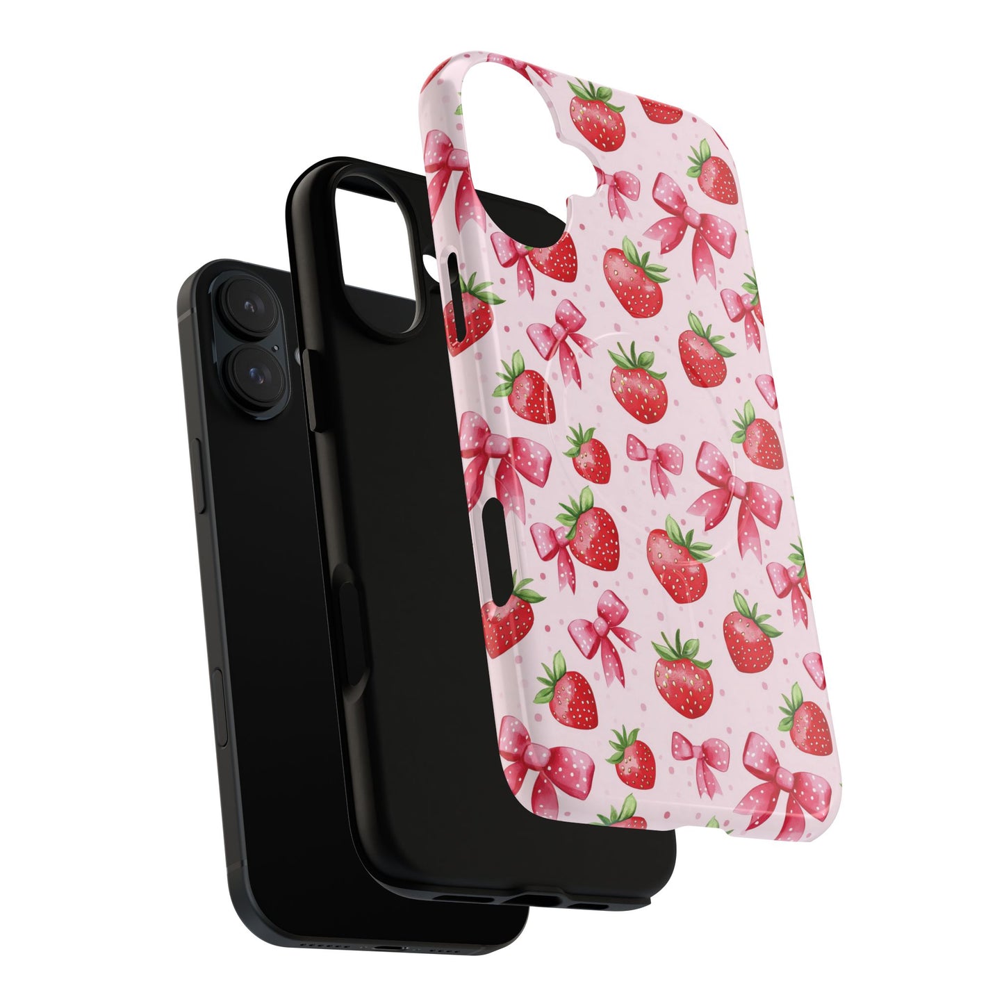 Strawberry Blush Coquette Magnetic Tough iPhone Cases - Funky Fruit Cases, Floral iPhone Cover, Trendy Gifts, iPhone Accessories, Strawberry Lover