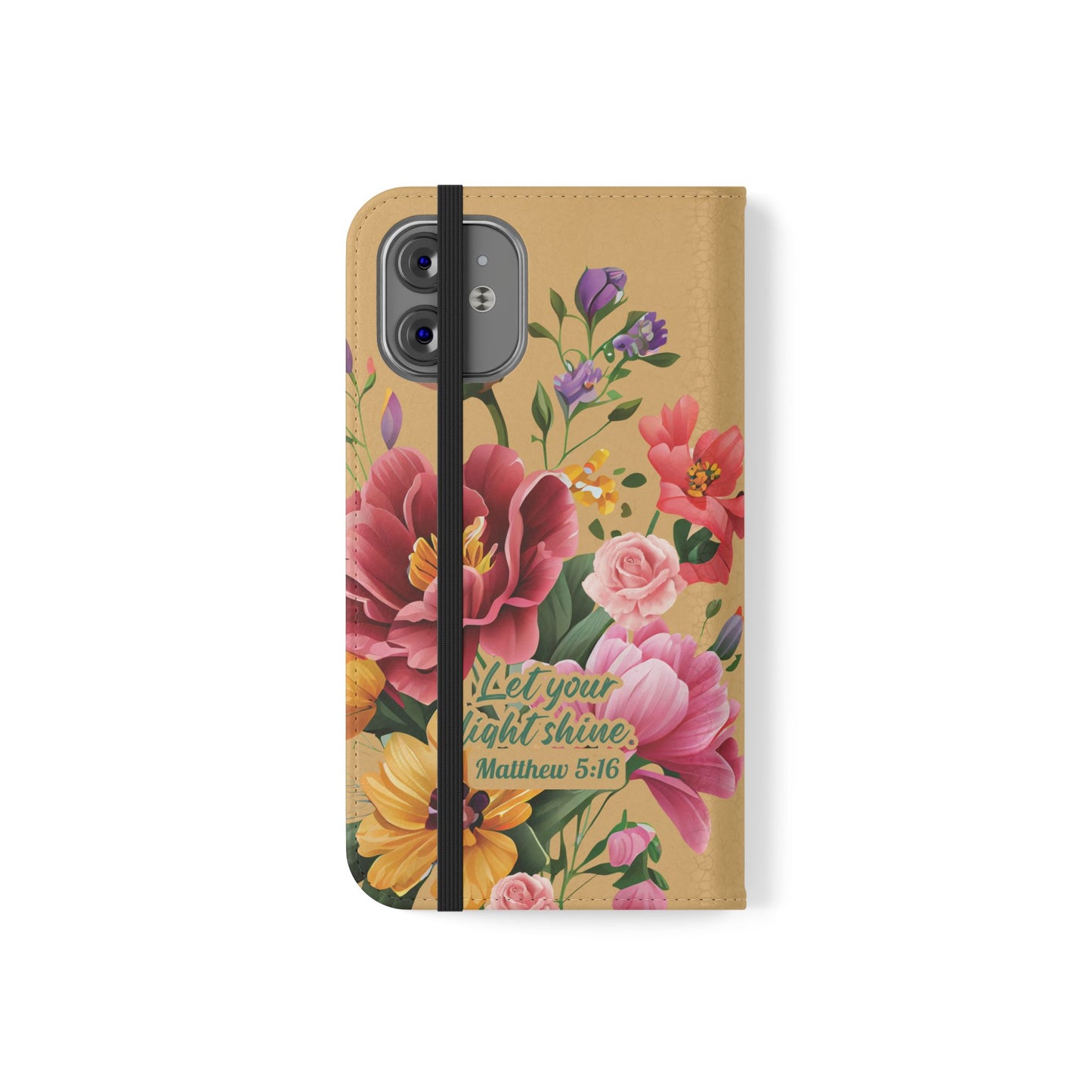 Floral Scripture Flip Case — "Let Your Light Shine" Wallet Phone Cover (Matthew 5:16)