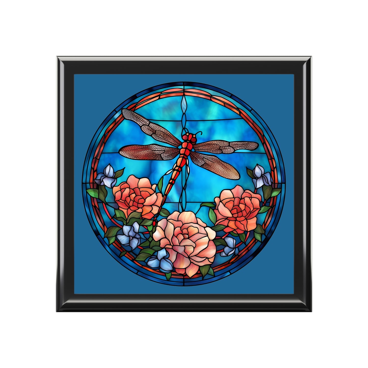 Stained Glass Dragonfly Jewelry Box — Floral Keepsake Box for Women