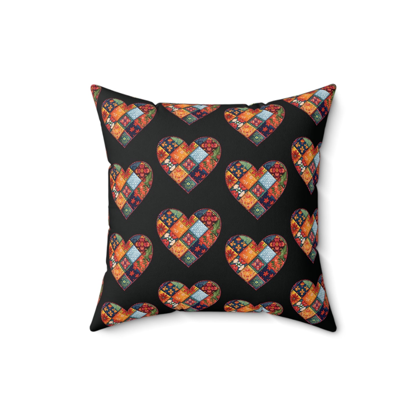 Black Patchwork Heart Spun Polyester Square Pillow