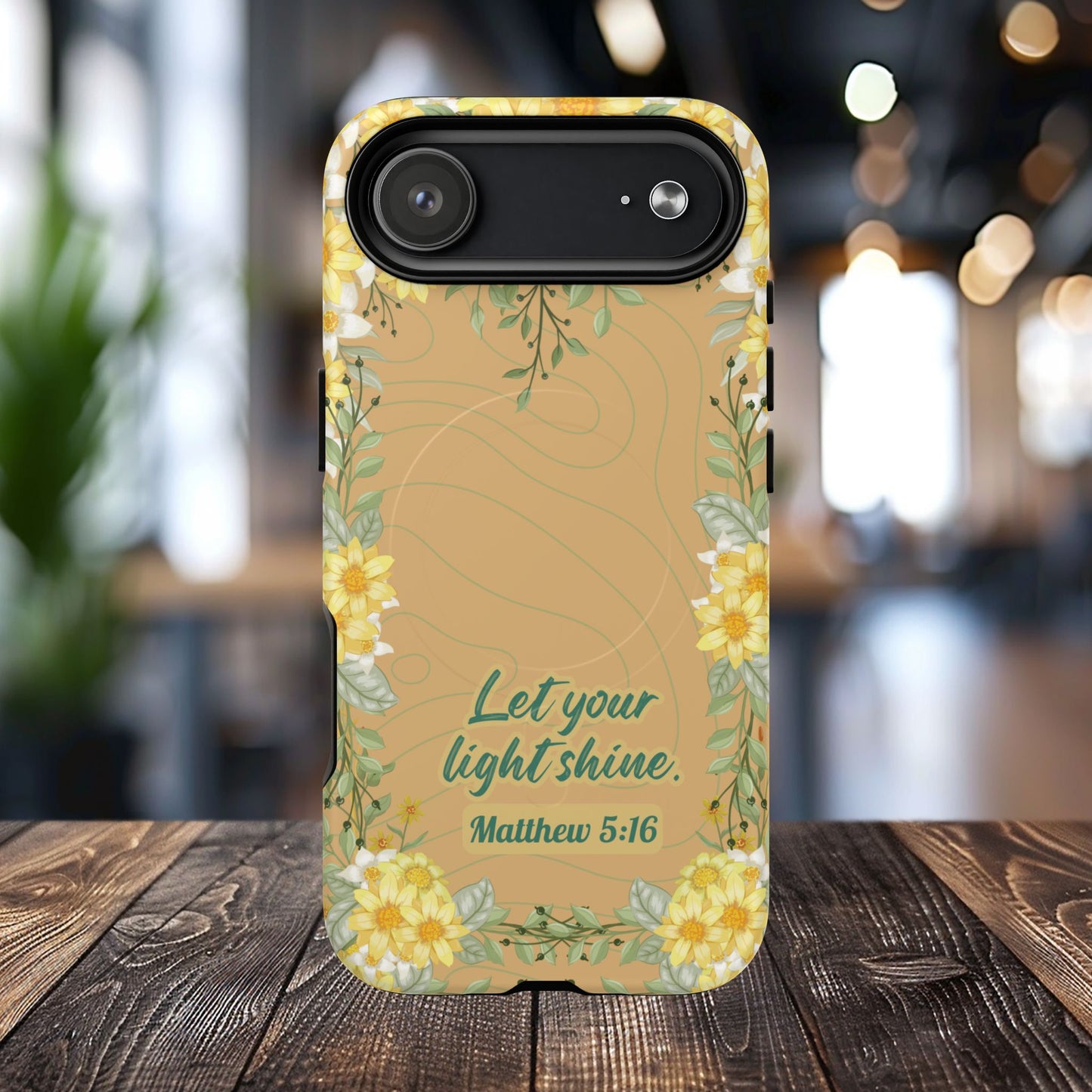 Let your Light Shine Matthew 5:16, Inspirational Gift, Tough iPhone Magnetic Case Scripture, Floral Bible Verse, MagSafe® iPhone® Tough Case, iPhone 14, iPhone 15, iPhone 16, Pro, Pro Max, Plus.