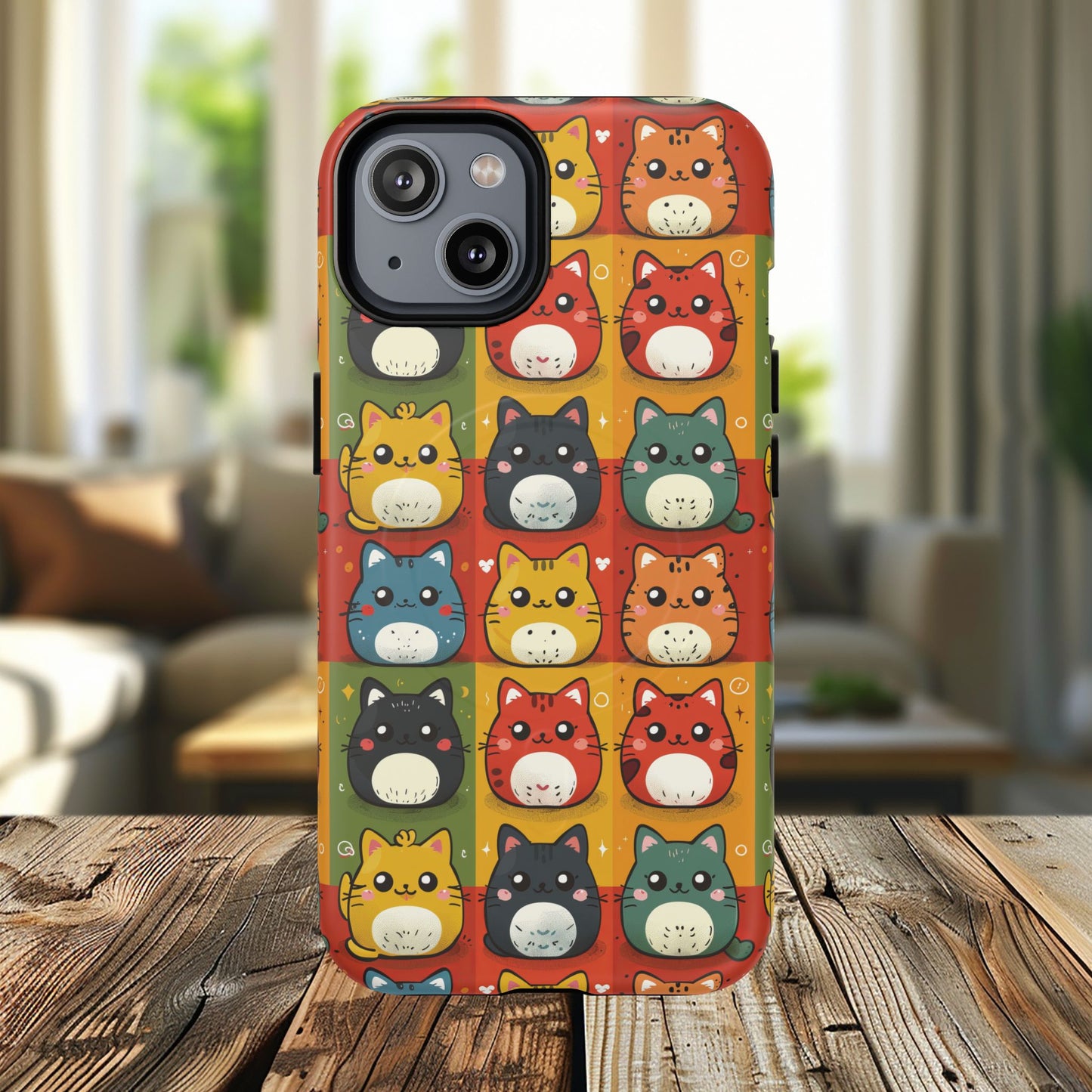 Cute Kawaii Cat iPhone Case, Tough Magnetic iPhone Case, Animal Lover Gift, Kawaii iPhone Cover, Fun Cat Design