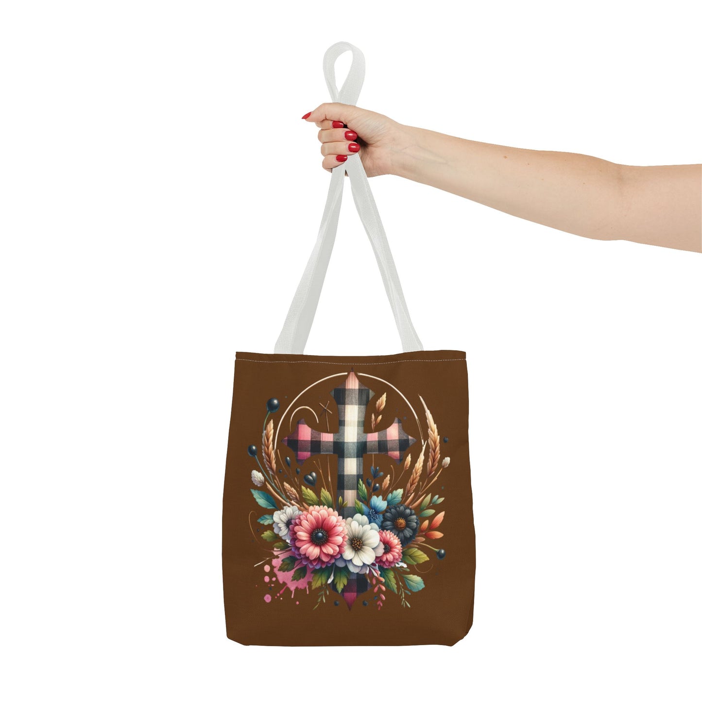 Faith and Floral Cross Heart Tote Bag