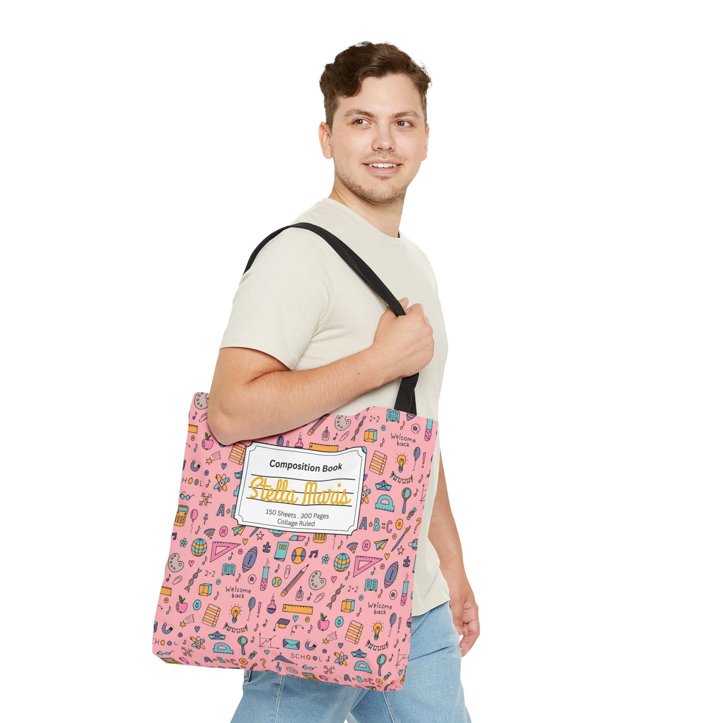 Personalized Pink Chalkboard Chic Composition Book Inspired Tote Bag, Back to School Tote, Teacher Gift, Kids Bag, Custom Name Bag, Educational Accessories, Back to School Tote Bag.