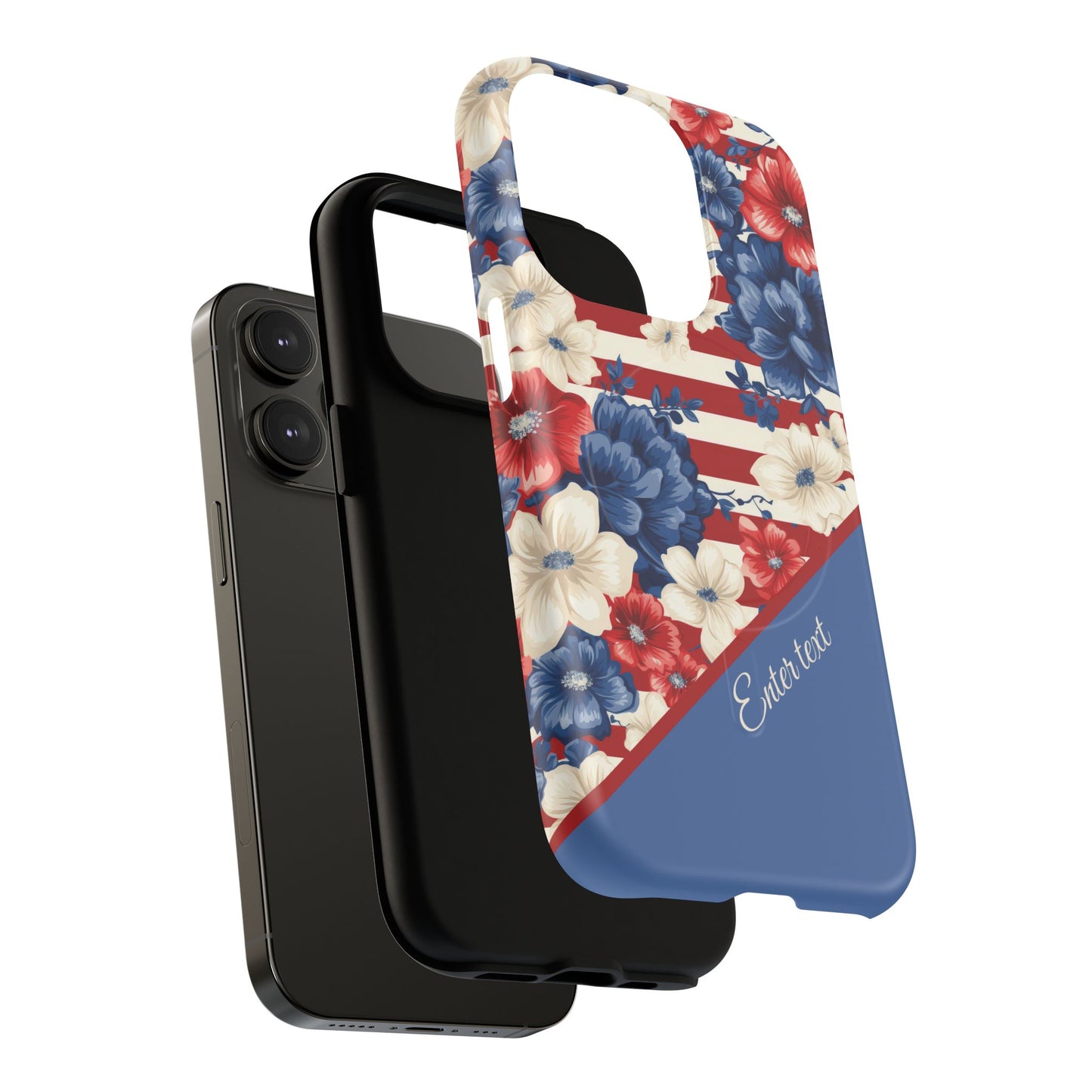 Personalized Stars, Stripes & Petals Tough Magnetic MagSafe Case, Patriotic Cover, Floral Design, Durable Protection, Gift for Her, Summer Vibes