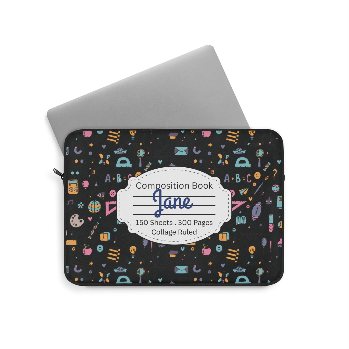 Personalized Chalkboard Chic Laptop Sleeve with Composition Book Inspired Design, Educational Gift for Teachers, Classroom Organization, Back to School, Unique Teacher Accessory