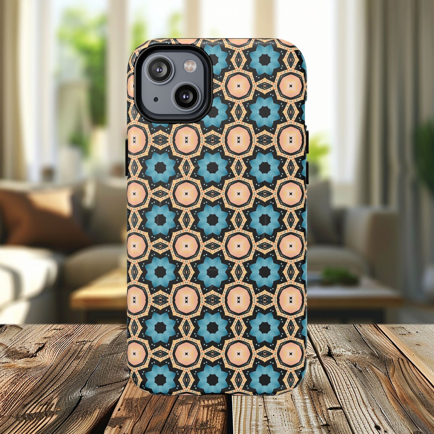 Sahara Star Mosaic Colorful Geometric iPhone Cases, Tough Magnetic iPhone Cases, Vibrant Design iPhone Cover, Durable iPhone Protection, Stylish Tech Accessories.