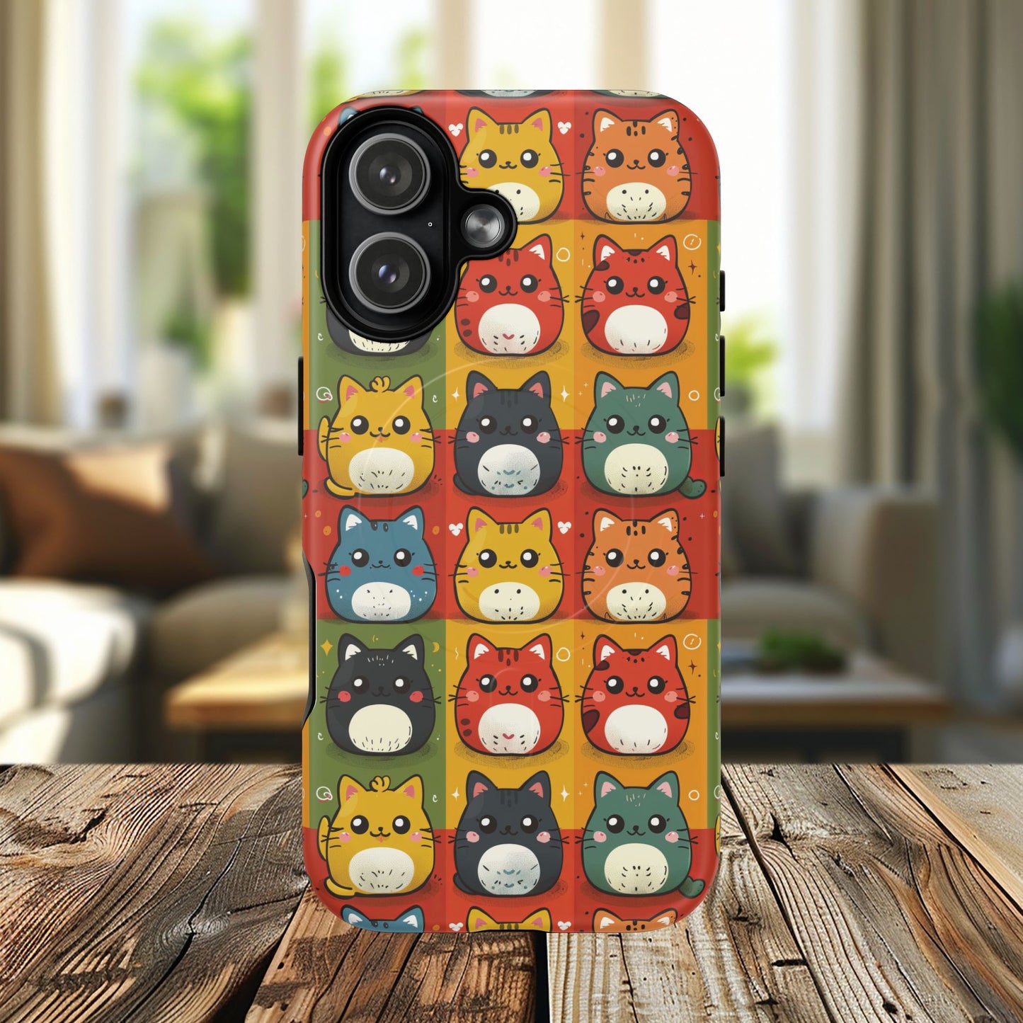 Cute Kawaii Cat iPhone Case, Tough Magnetic iPhone Case, Animal Lover Gift, Kawaii iPhone Cover, Fun Cat Design