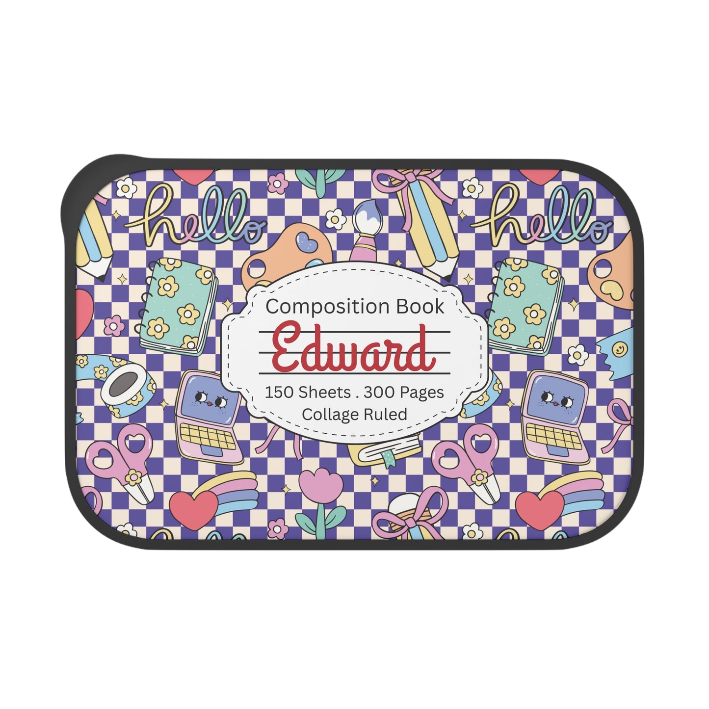 Personalized Purple Doodle Daydream Composition Book Inspired Bento Box, Fun Lunch Container, School Lunch, Meal Prep, Kids' Utensils, Back to School, Child's Lunchbox