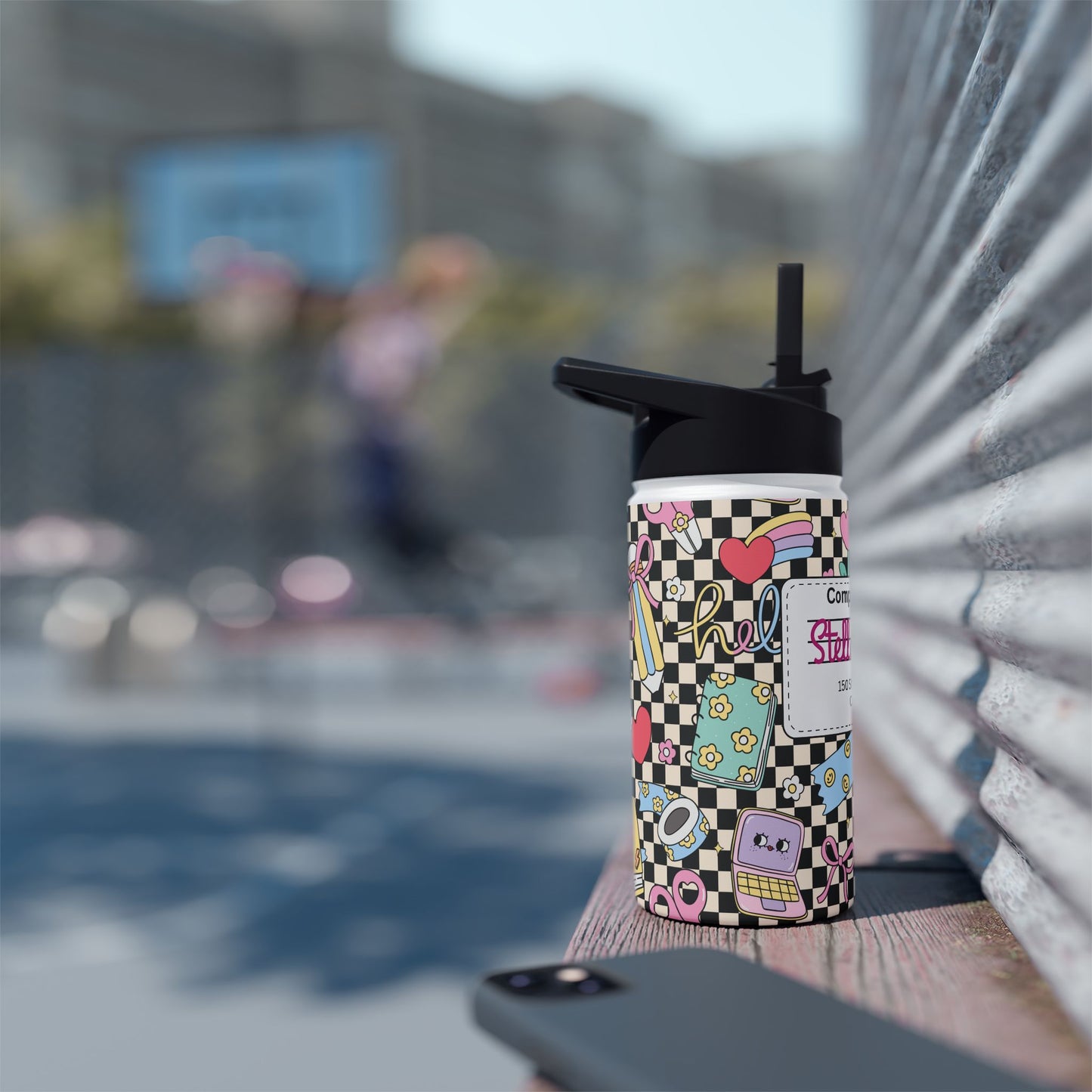 Personalized Black Doodle Daydream Composition Book Inspired Stainless Steel Water Bottle for Kids, School Supplies, Eco-Friendly Drinkware, Back to School, Teacher Gifts