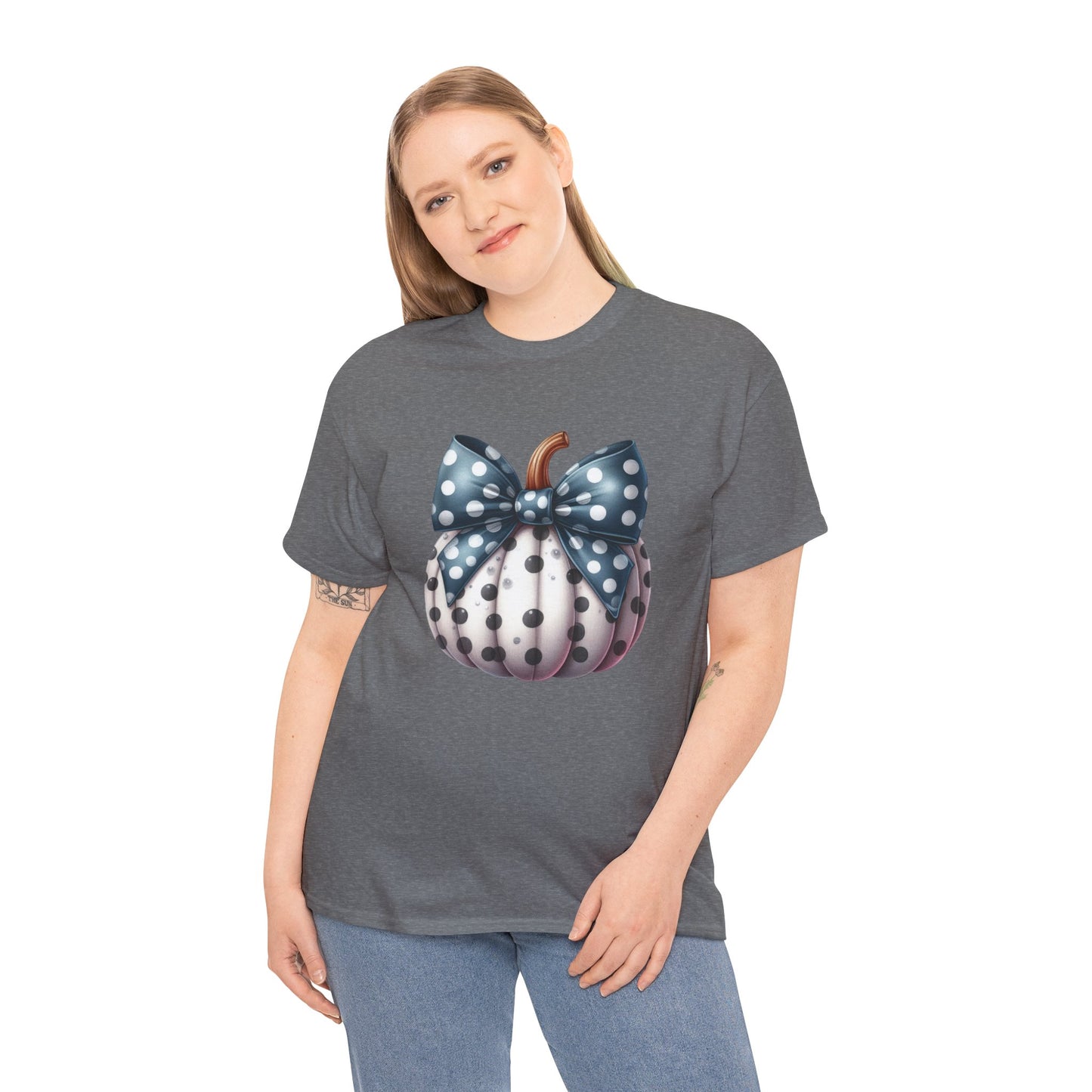 Polka Dot Pumpkin Charm Unisex Heavy Cotton Tee