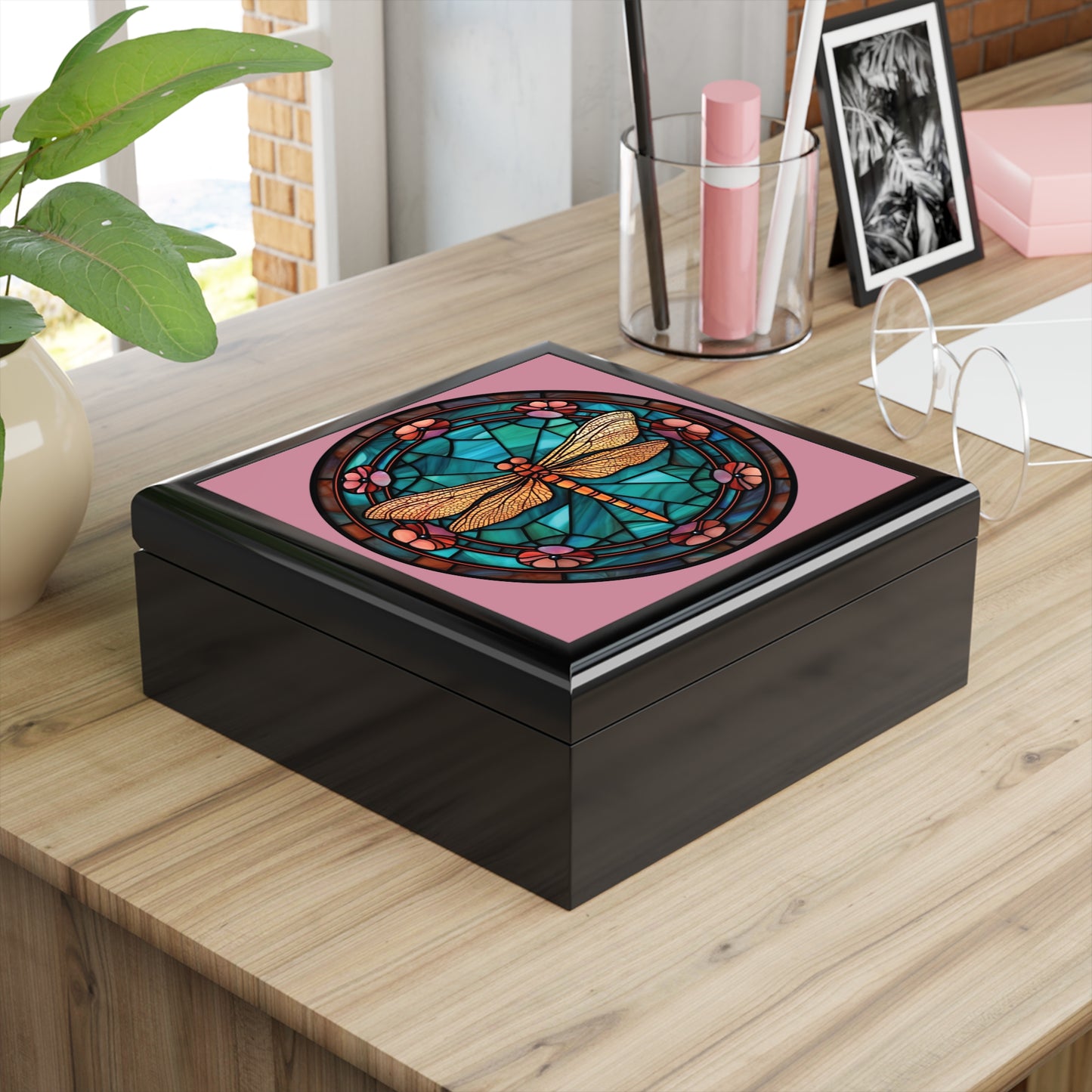 Dragonfly Stained Glass Jewelry Box — Decorative Trinket & Keepsake Case