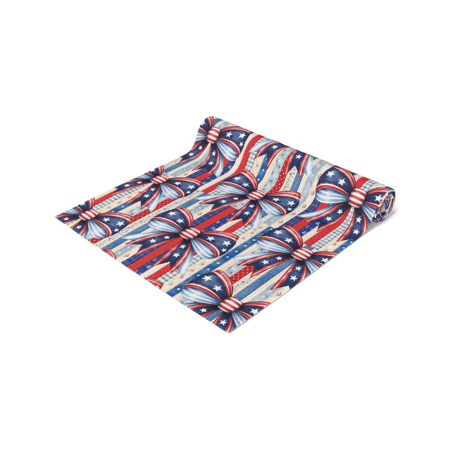 Patriotic Ribbon Table Runner — American Flag Stars & Stripes Cotton-Blend