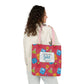 Personalized Kawaii Composition Book Inspired Canvas Tote Bag with Colorful Straps, Cute School Bag, Eco-Friendly Tote, Back to School Shopping Bag, Teacher Gift Idea