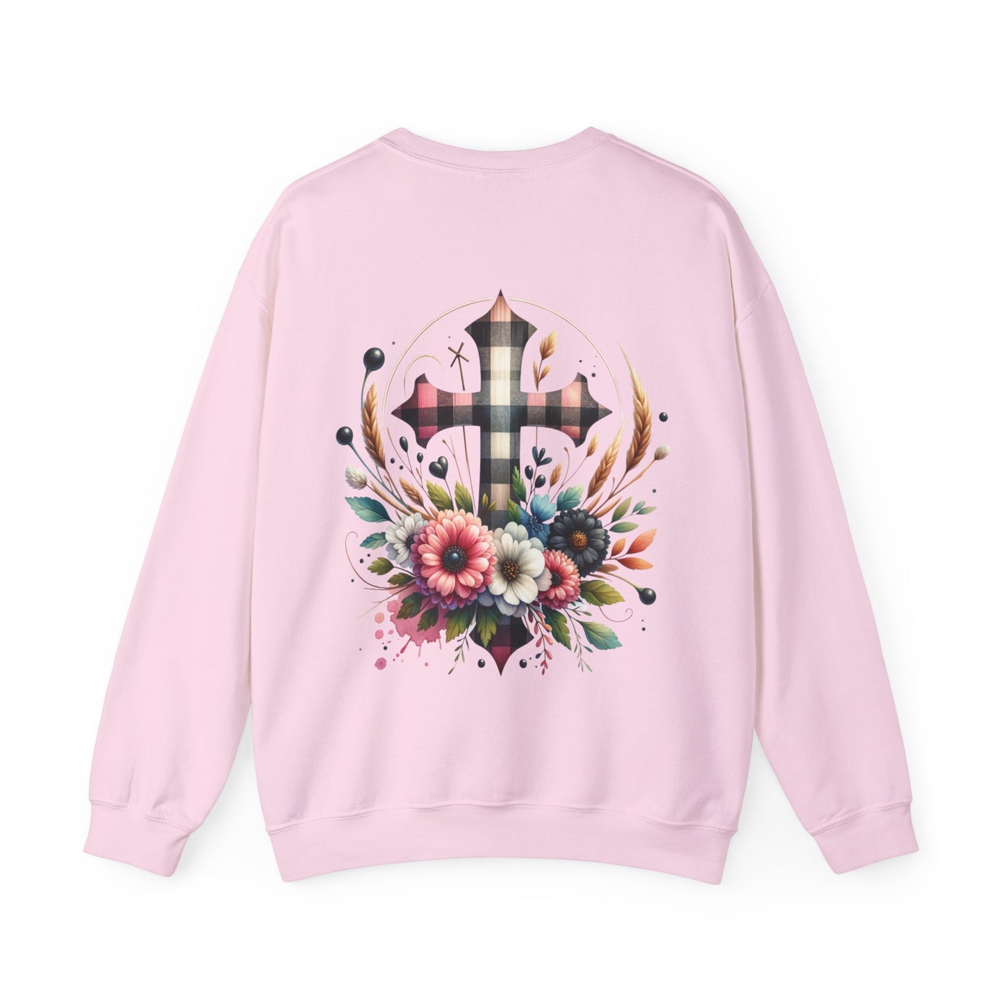 Faith and Floral Cross Unisex Heavy Gildan Blend™ Crewneck Sweatshirt.