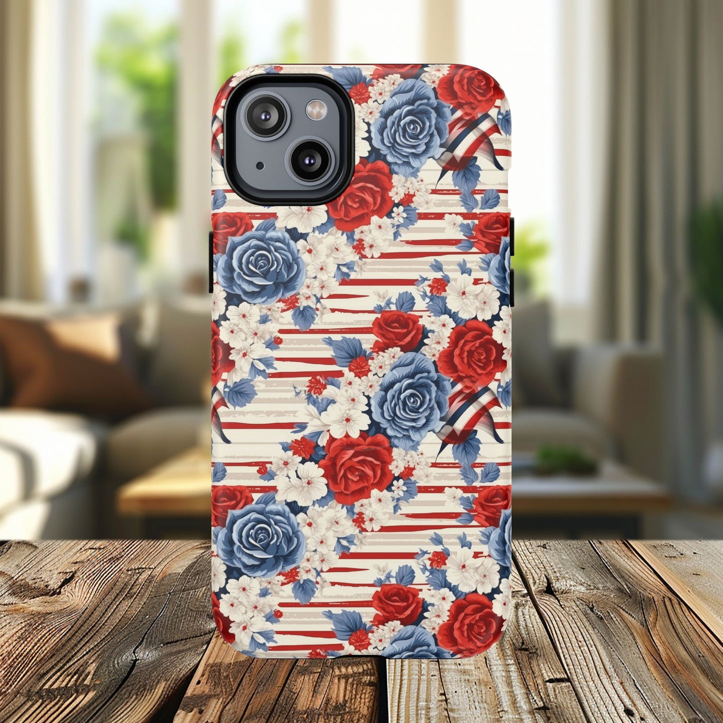 Floral Freedom Tough iPhone Magnetic Case, Red Blue Flower Design,  iPhone MagSafe® compatibility Cover, Best Gift for Her, Holiday Present
