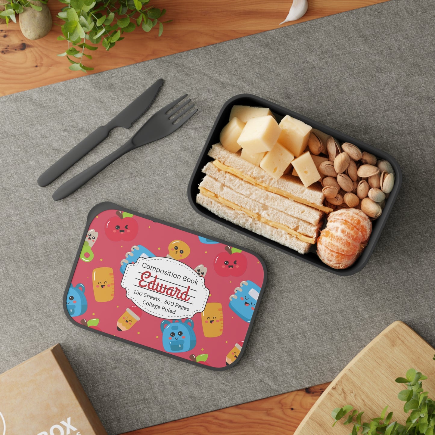 Personalized Kawaii Composition Book Composition Book Inspired Bento Box, Fun Lunch Container, School Lunch, Meal Prep, Kids' Utensils, Back to School, Child's Lunchbox