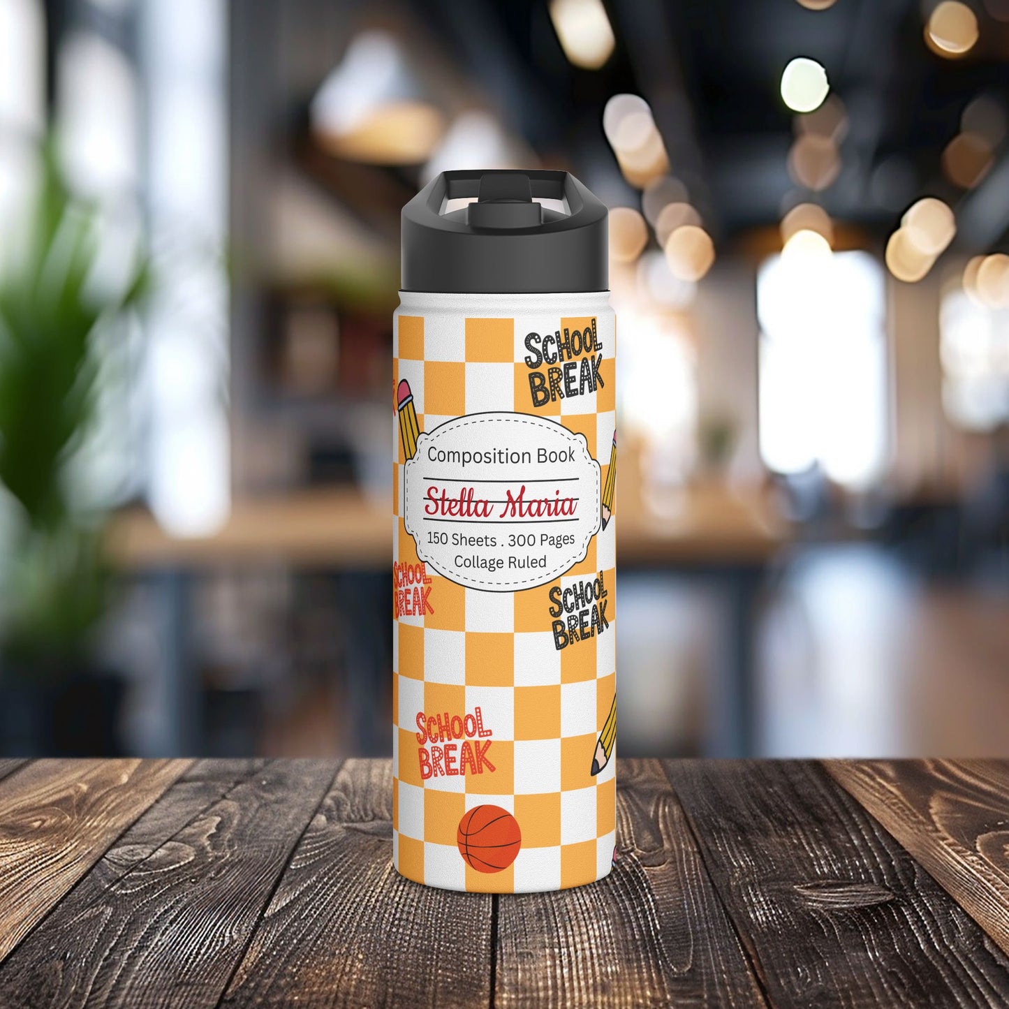 Personalized Orange Chalkboard Chic Inspired Stainless Steel Water Bottle for Kids, School Supplies, Eco-Friendly Drinkware, Back to School, Teacher Gifts