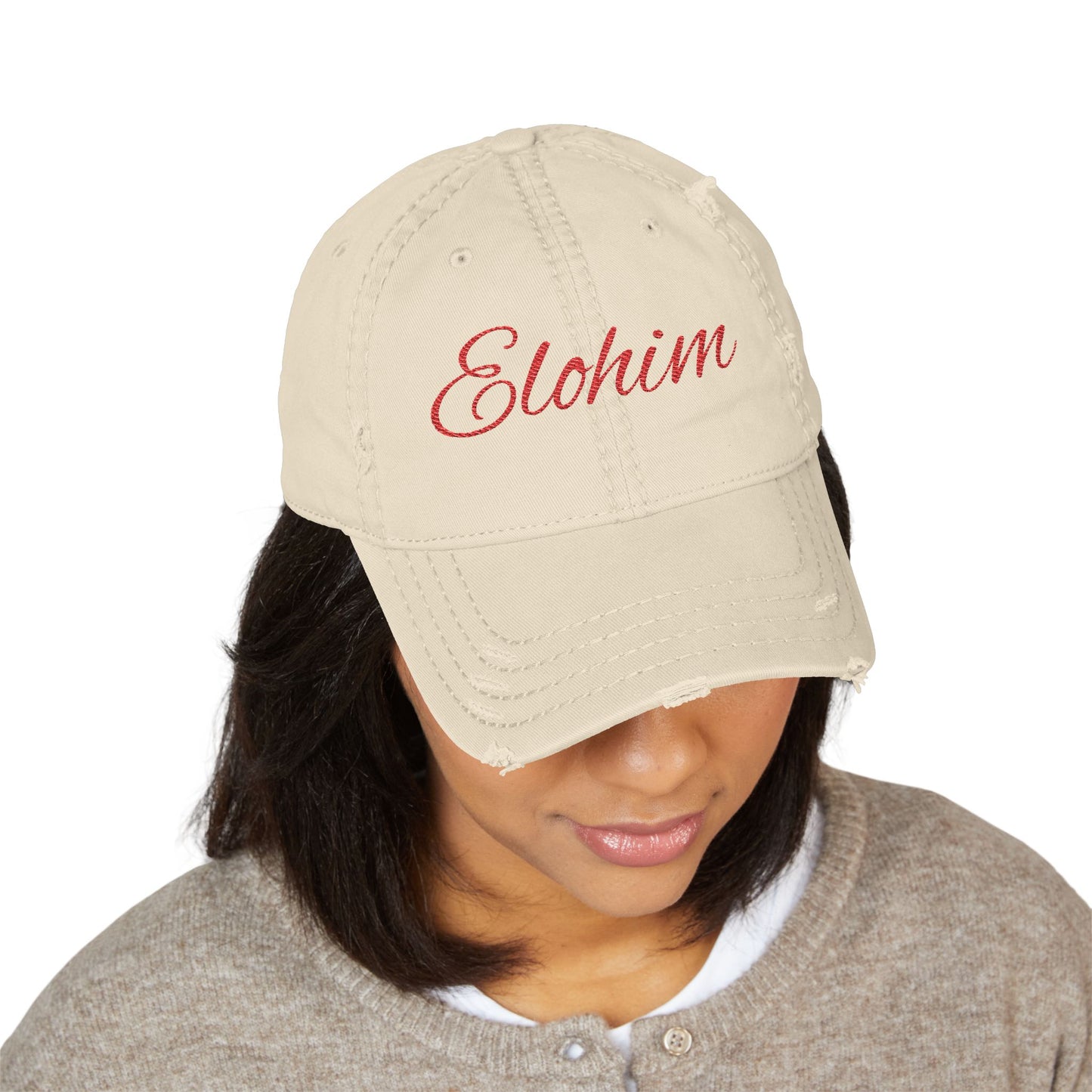 'ELOHIM, GENESIS 1:1'  Distressed Dad Hat with Embroidered, Casual Cap for Fathers, Gifts for Dads, Religious Hat, Vintage Style