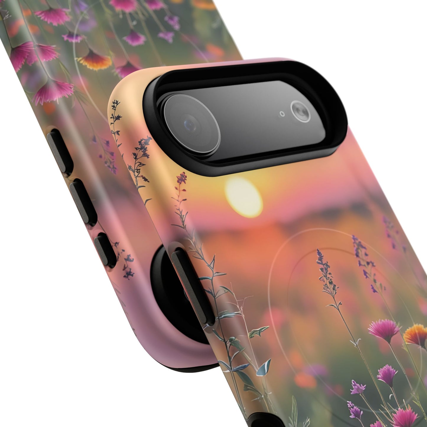Floral Sunset Phone Case, Tough Magnetic Cases for iPhone, Nature Lover Gift, Durable Protection, Eco-Friendly Phone Accessory