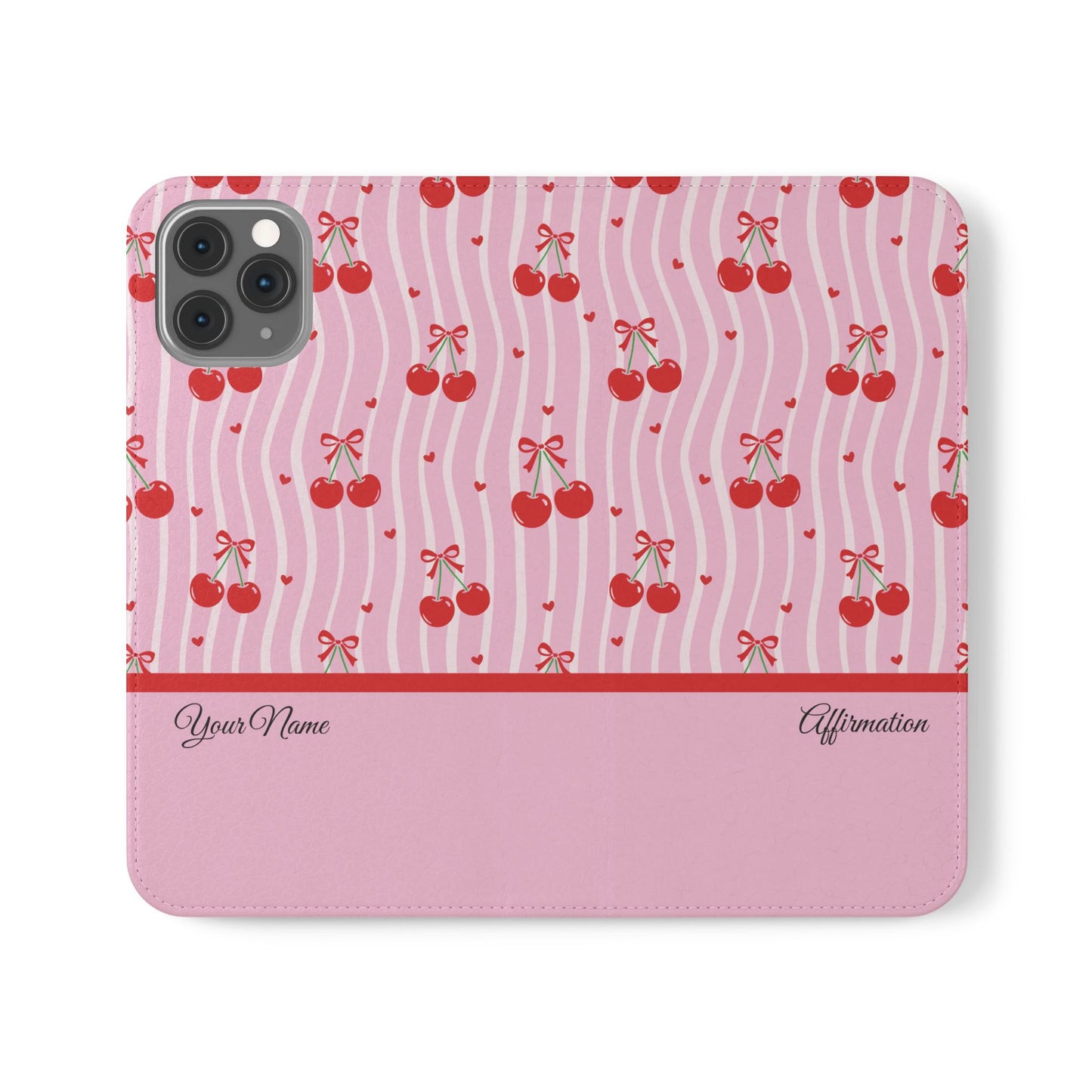 Personalized Cherry Blossom Dreams Flip iPhone and Samsung Cases — Wallet Folio with Name & Affirmation.