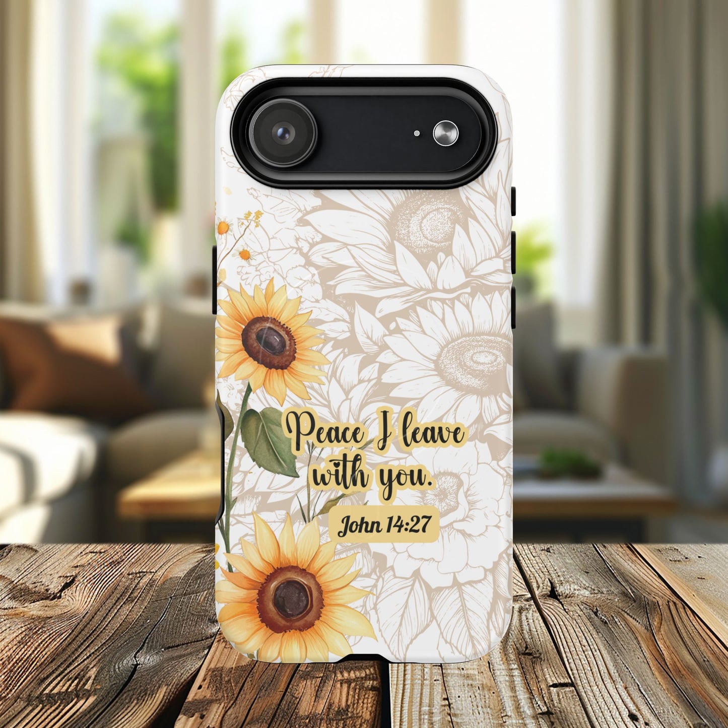 Peace I Leave with You John 14:27,  Inspirational Gift, Tough iPhone Magnetic Case  Scripture, Sunflower Bible Verse, MagSafe® iPhone® Tough Case, iPhone 14, iPhone 15, iPhone 16, Pro, Pro Max, Plus