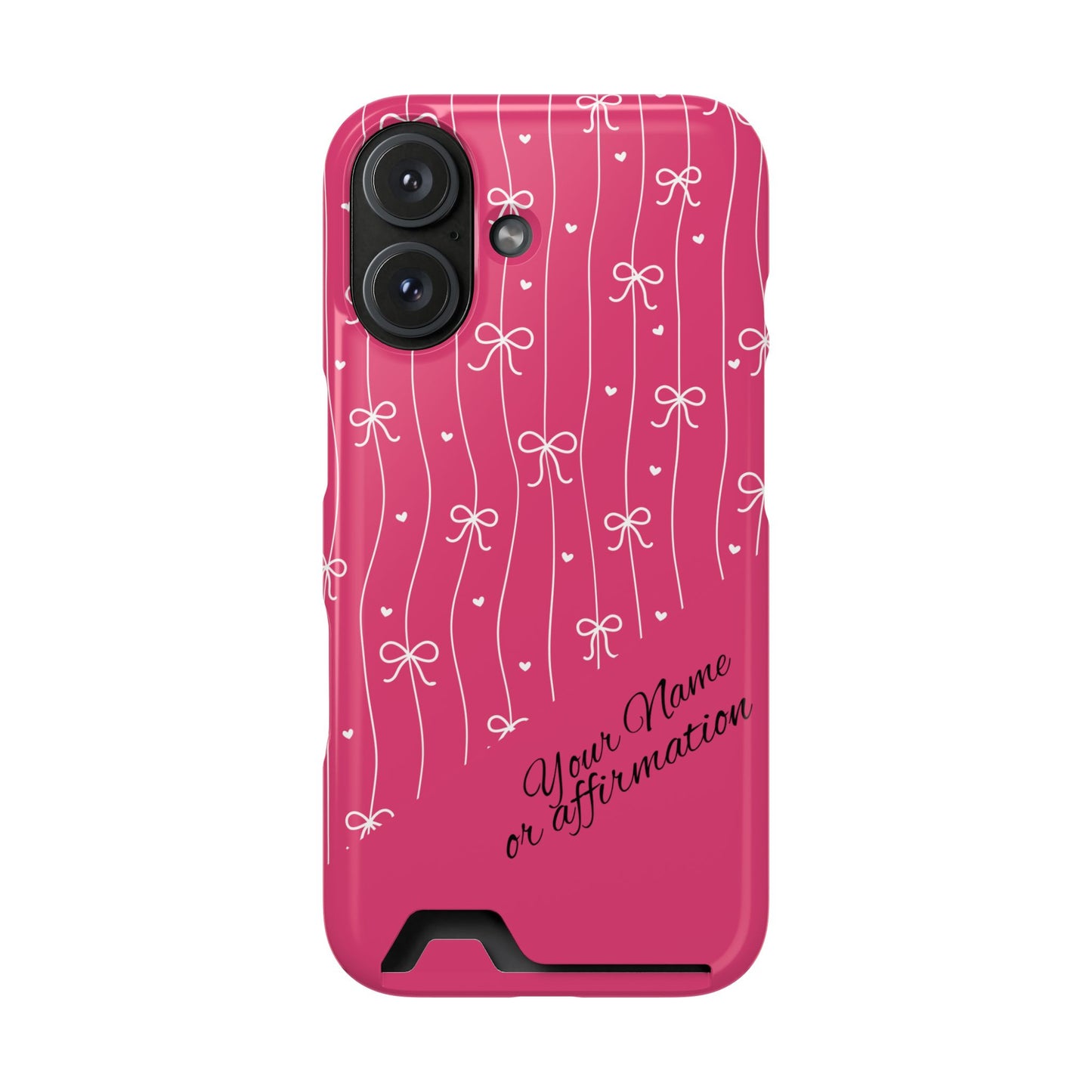 Personalized Pink Bow Coquette iPhone and Samsung Card Case — Custom Name or Affirmation
