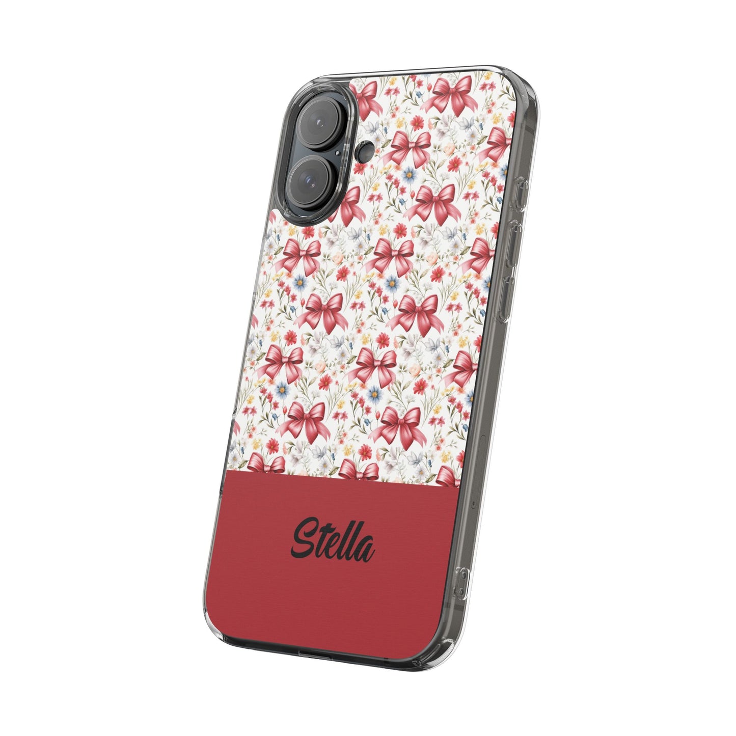 Personalized Rosette Coquette Floral Bow Clear iPhone, Samsung Cases — Custom Name Phone Cover