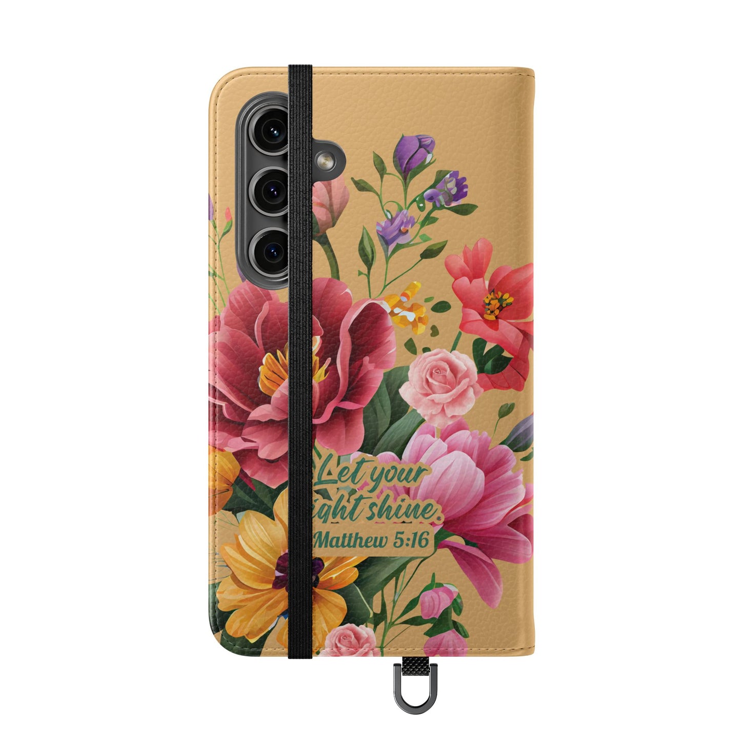 Floral Scripture Flip Case — "Let Your Light Shine" Wallet Phone Cover (Matthew 5:16)