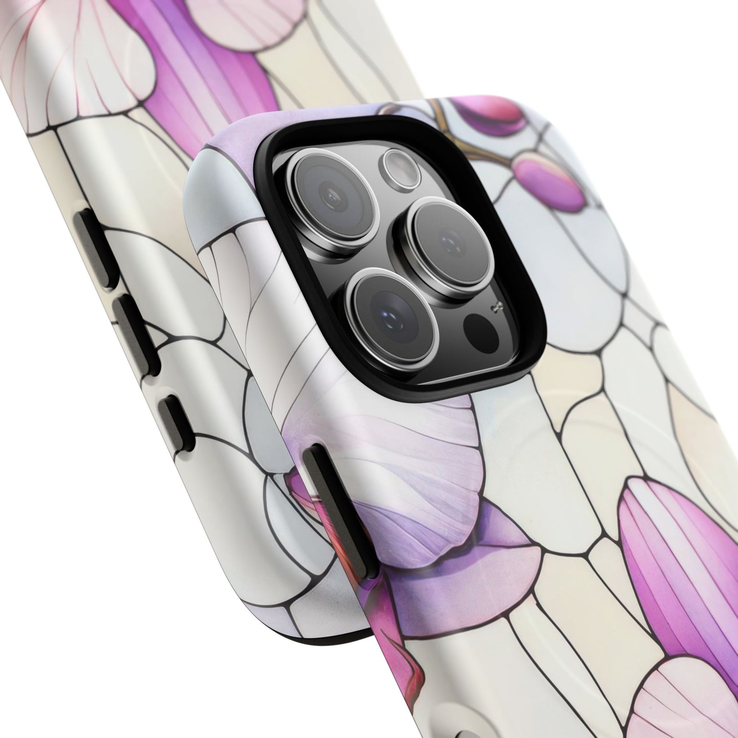 Orchid Grace Tough iPhone Magnetic Case, Protective iPhone Cover, Trendy Stained Glass Design, Floral Gift, Unique iPhone Accessory, Durable iPhone Case