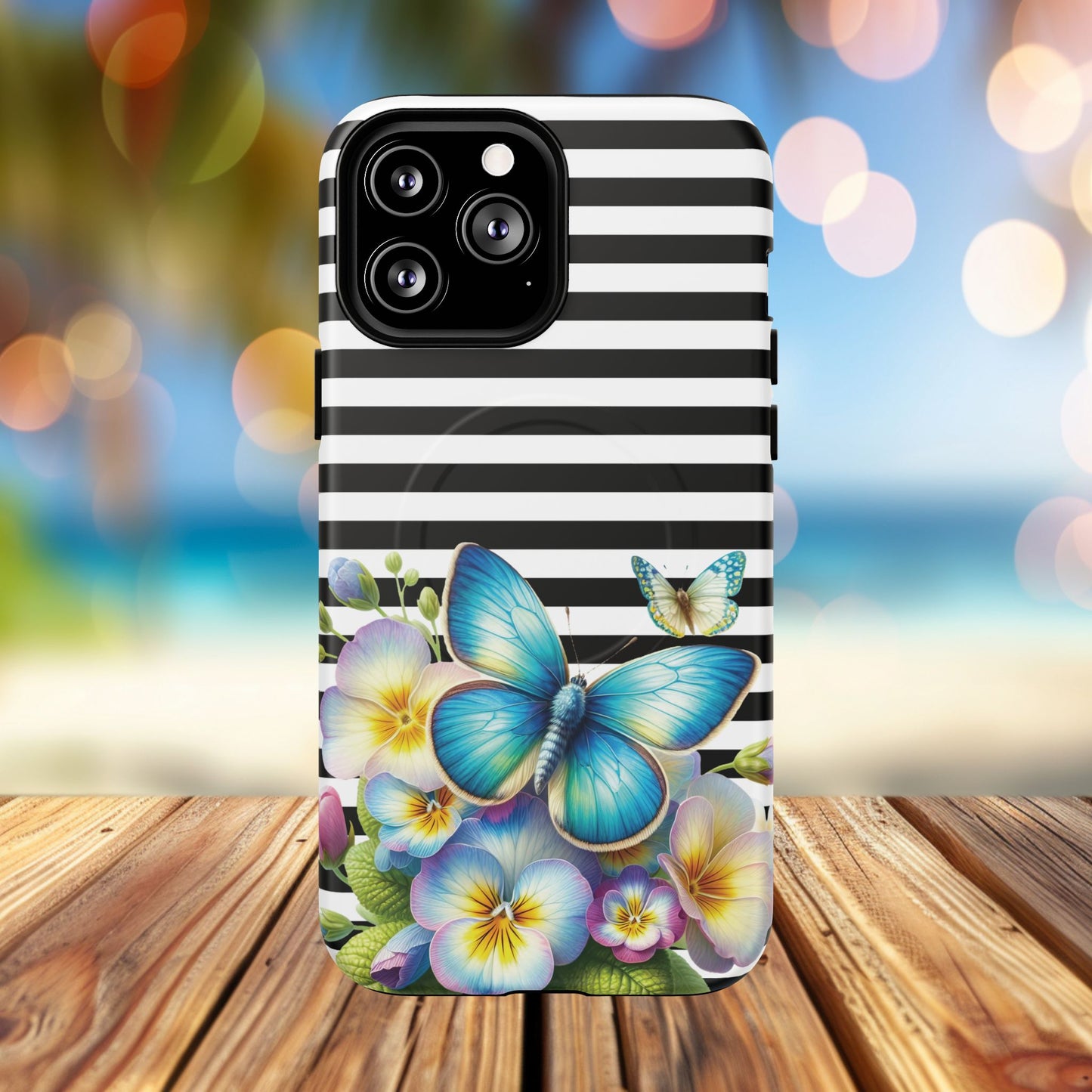 Pansy Parade Tough iPhone Magnetic Cases, Floral Tough Case, Striped iPhone Magnetic Cover, Phone Accessory, Gift for Nature Lovers