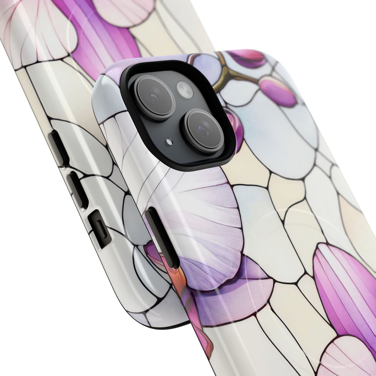 Orchid Grace Tough iPhone Magnetic Case, Protective iPhone Cover, Trendy Stained Glass Design, Floral Gift, Unique iPhone Accessory, Durable iPhone Case