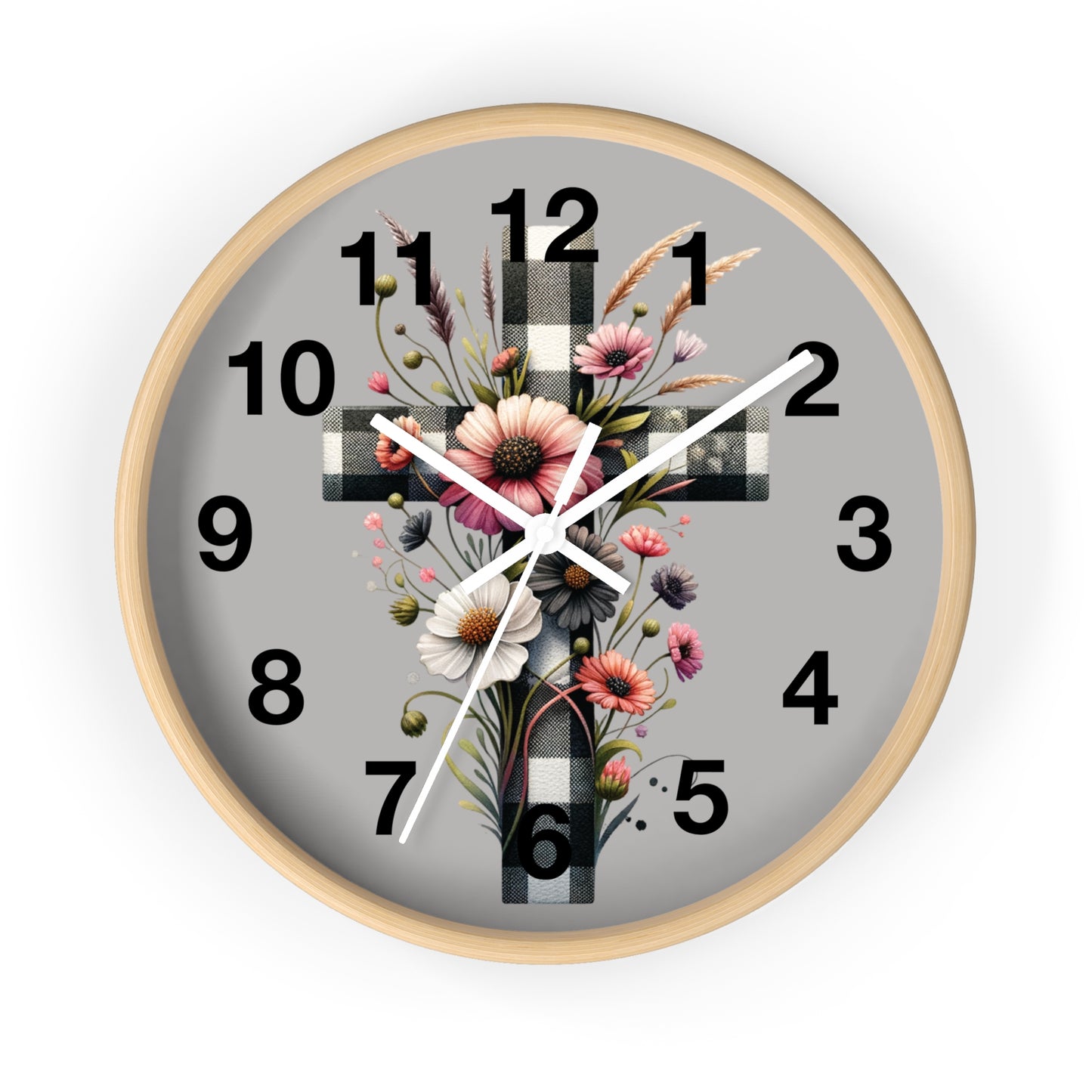 Floral Cross Wall Clock - Elegant Decor for Faith & Home