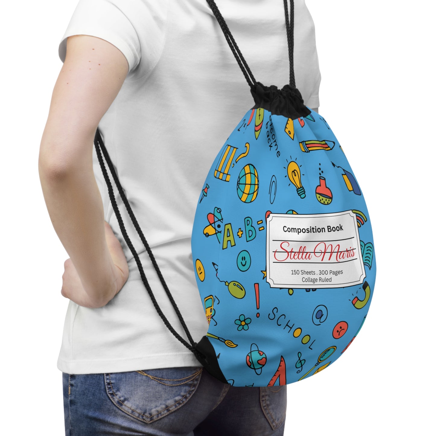 Composition Classroom Couture Book Inspired Colorful ABC Drawstring Bag | Personalized College Ruled Tote | Kids School Gear | Fun Gym Sack | Back to School Accessory