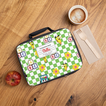 Personalized Green SchoolYard Chic Composition Book Inspired Colorful Kids Lunch Bag for School, Snack Bag, Lunch Tote, Lunchbox, Kids' Bag with Fun Back to School Design