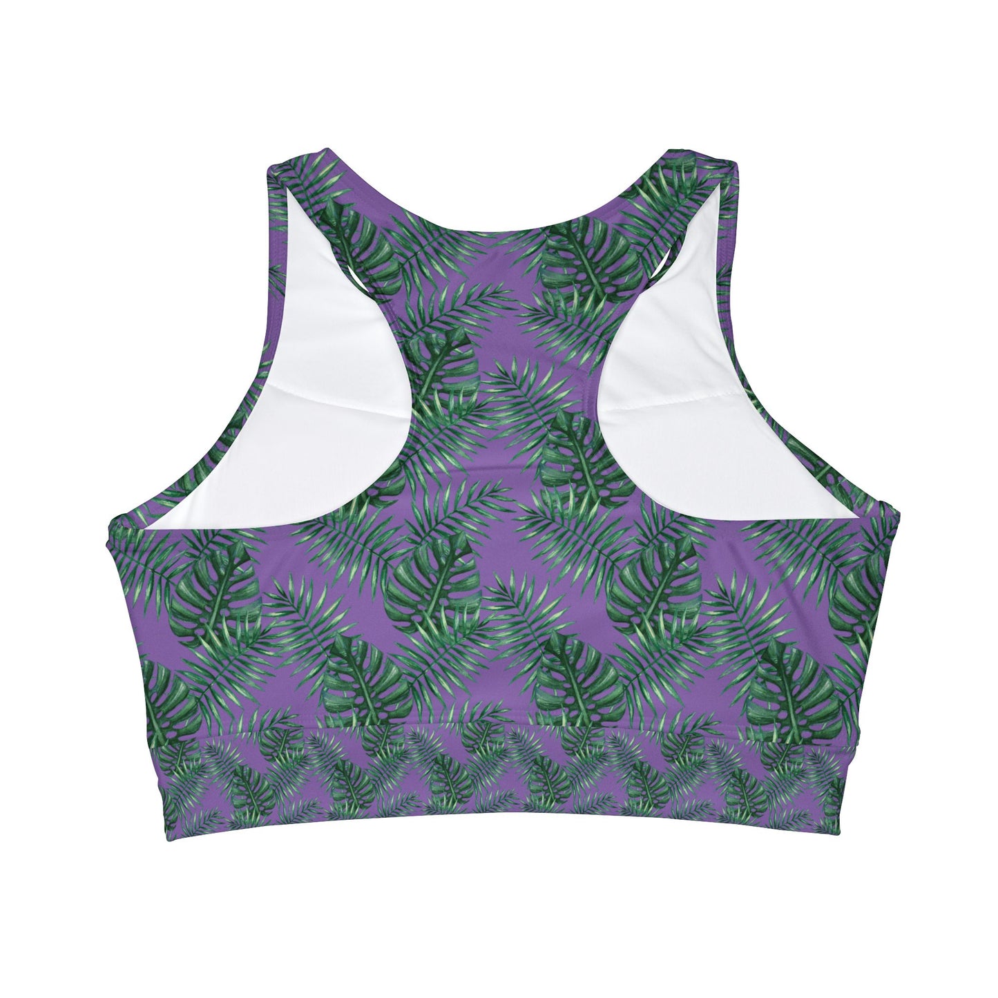 Purple Tropical Bliss High Neck Crop Bikini Top (AOP)