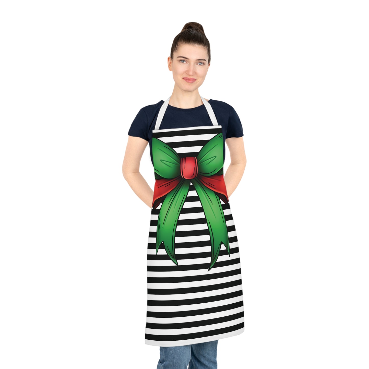 Striped Green Bow Chef Apron with Loop & Ties