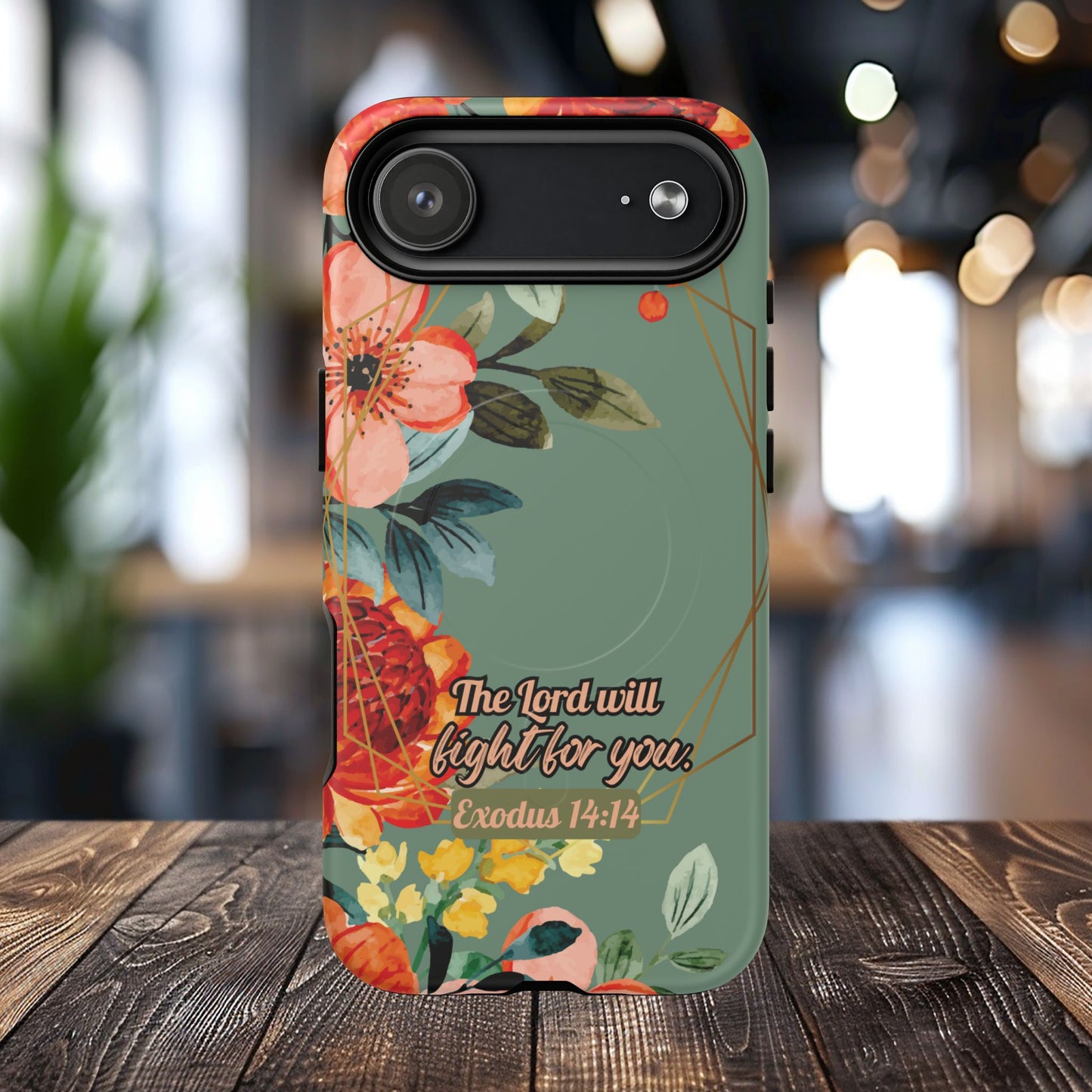 The Lord will Fight for You Exodus 14:14, Inspirational Gift, Tough iPhone Magnetic Case Scripture, Sunflower Bible Verse, MagSafe® iPhone® Tough Case, iPhone 14, iPhone 15, iPhone 16, Pro, Pro Max, Plus.