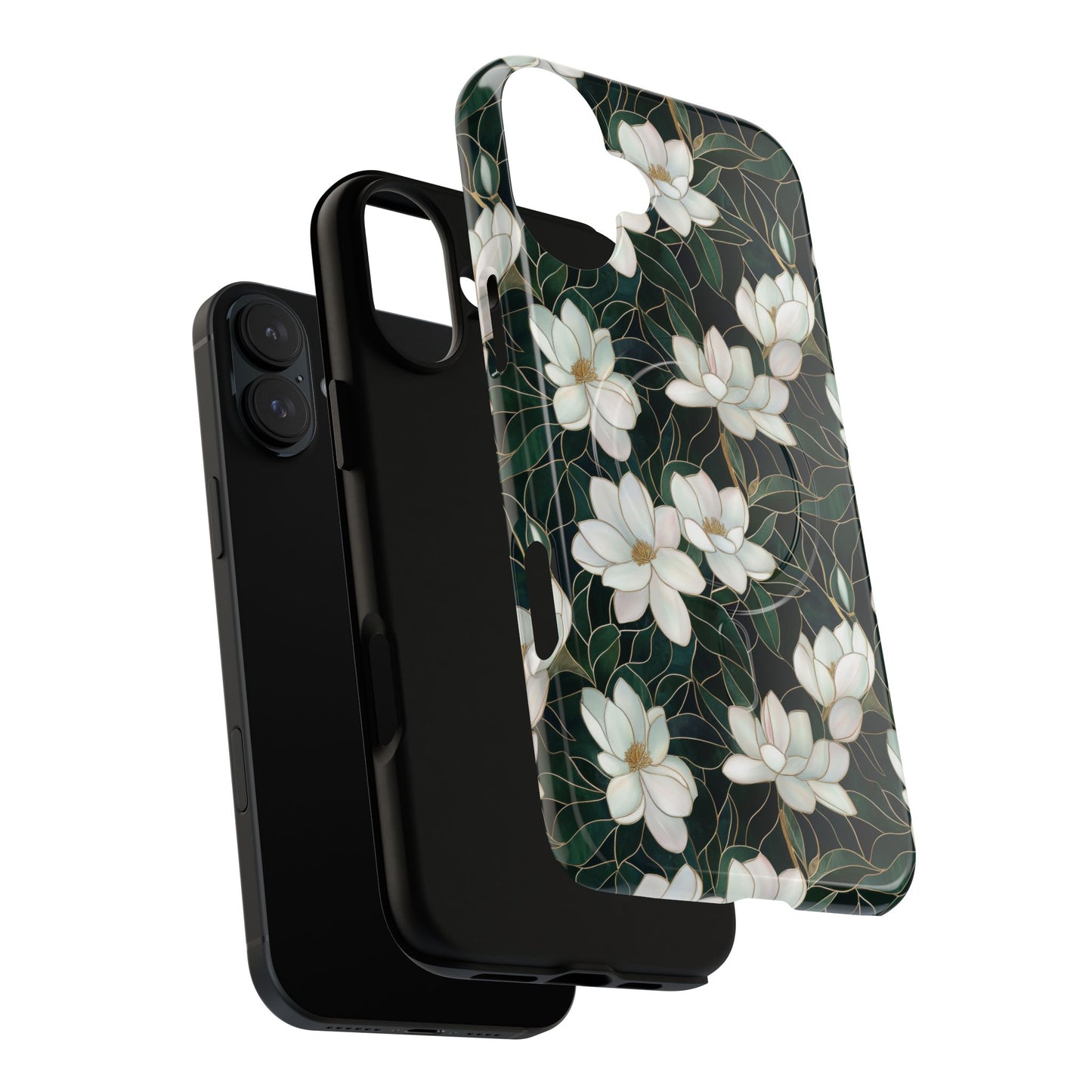 Midnight Magnolia Tough iPhone Magnetic Case, Stylish Stained Glass iPhone Protection, Nature Lover Gift, Spring Vibes