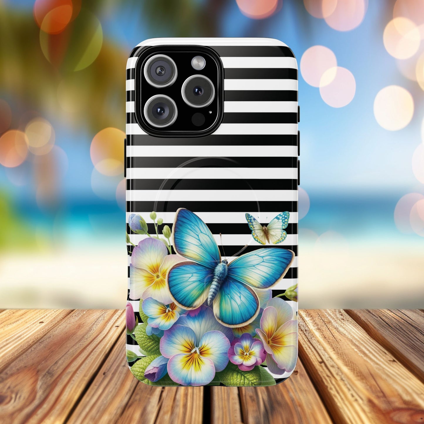 Pansy Parade Tough iPhone Magnetic Cases, Floral Tough Case, Striped iPhone Magnetic Cover, Phone Accessory, Gift for Nature Lovers