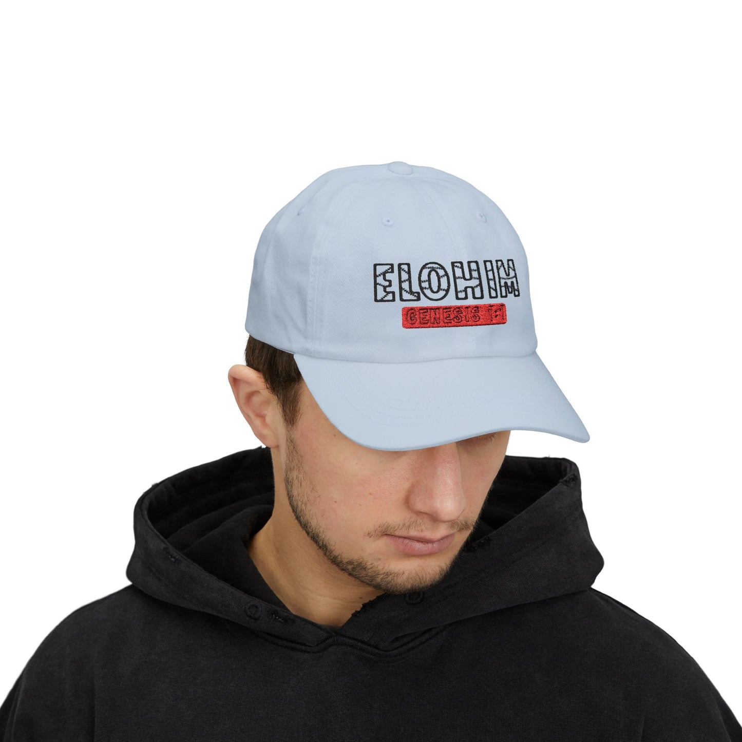 Classic Embroidery Dad Cap with 'ELOHIM, GENESIS 1:1' - Faith-Based Hat, Casual Wear, Gift for Dad, Christian Accessory, Summer Fashion