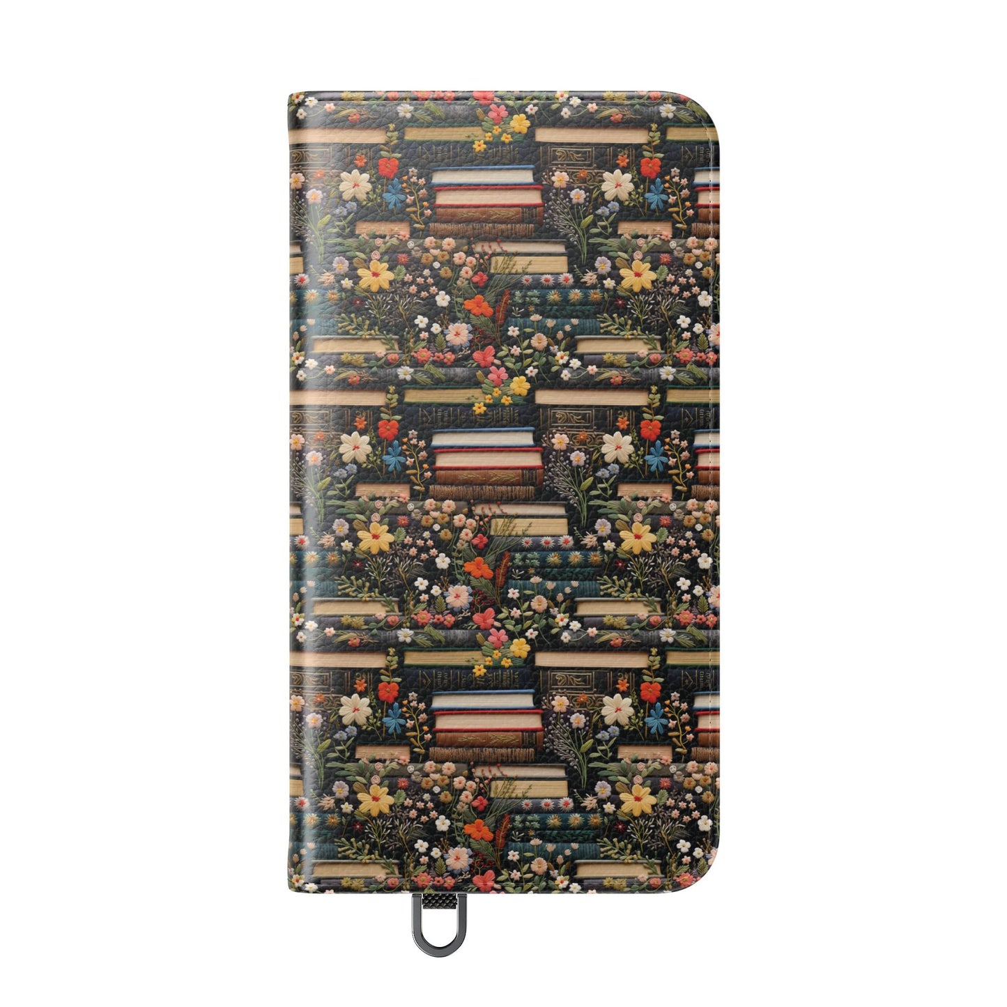 Book Stack Floral Flip iPhone and Samsung Phone Case — Vintage Library Wallet Cover.