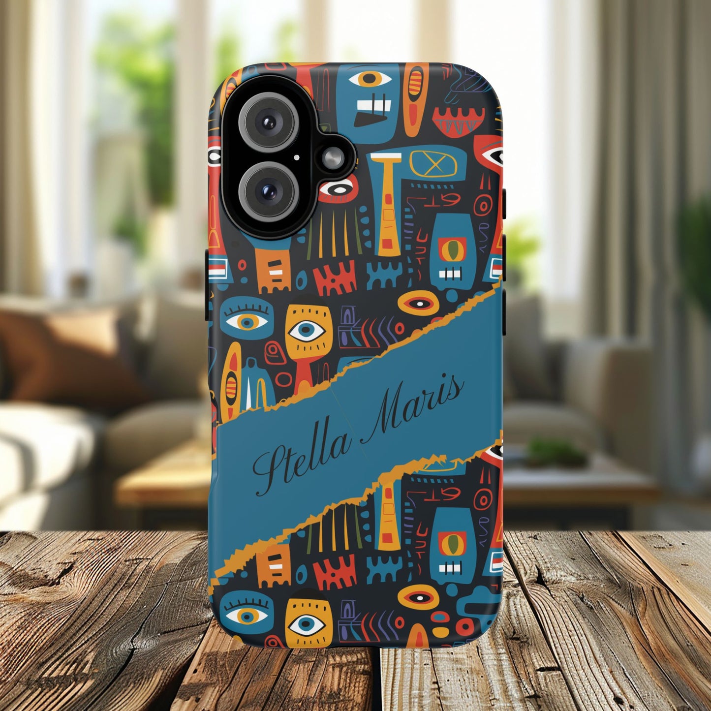 Personalized Colorful Abstract Faces Tough iPhone, Google and Samsung Case with Custom Name, Artistic Phone Cover, Phone Protector