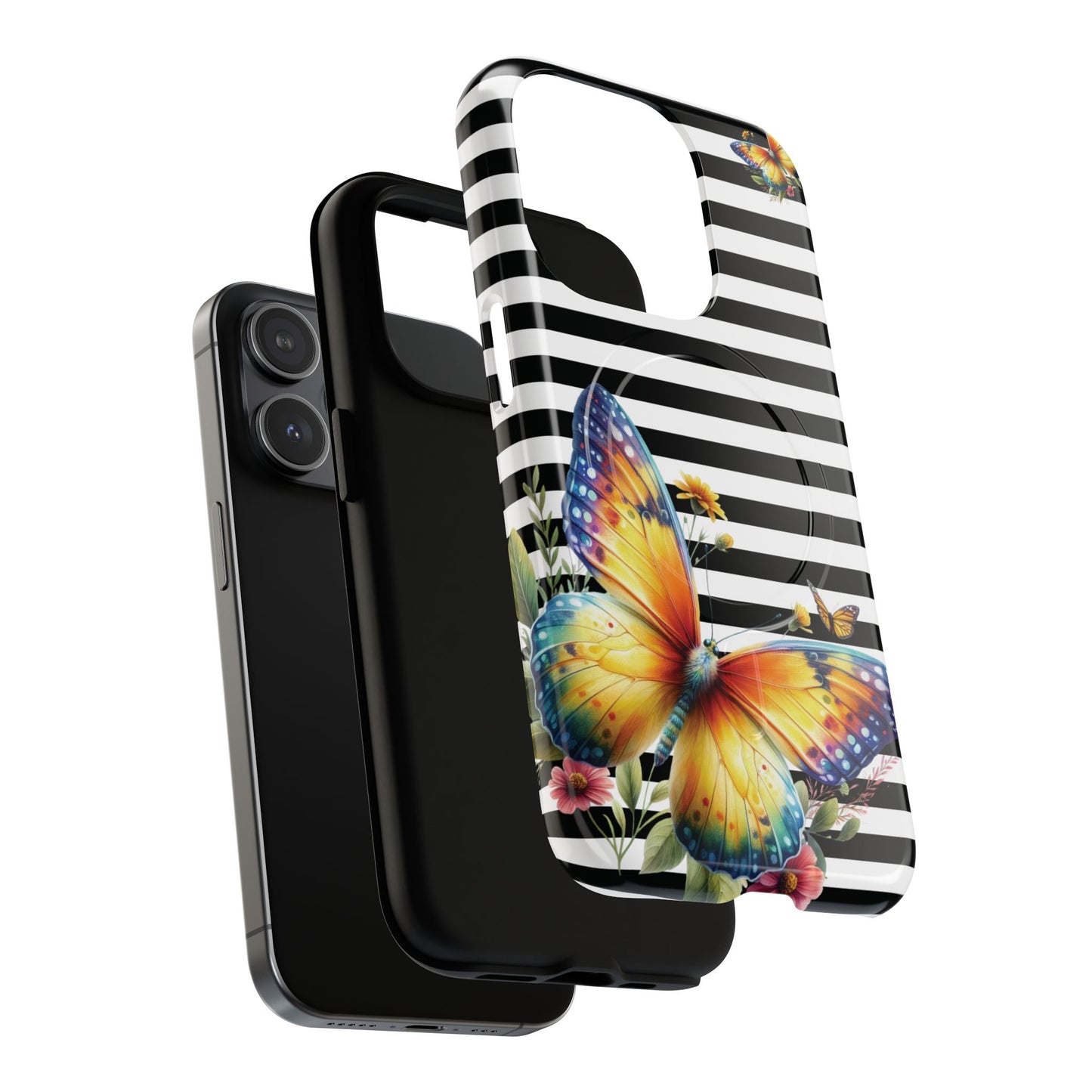 Botanic Flight Tough iPhone Magnetic Cases, Floral iPhone Cover, Stylish Tech Accessory, Gift for Nature Lovers, Butterfly Design, Unique Phone Protector