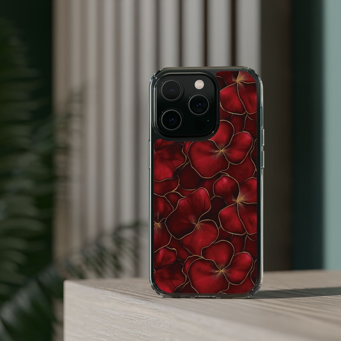 Velvet Petal Noir Floral Petal Clear Impact-Resistant iPhone and Samsung Case.