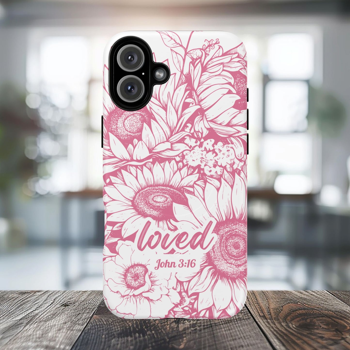 Loved John 3:16, Inspirational Gift, Tough iPhone Magnetic Case Scripture, Sunflower Bible Verse, MagSafe® iPhone® Tough Case, iPhone 14, iPhone 15, iPhone 16, Pro, Pro Max, Plus