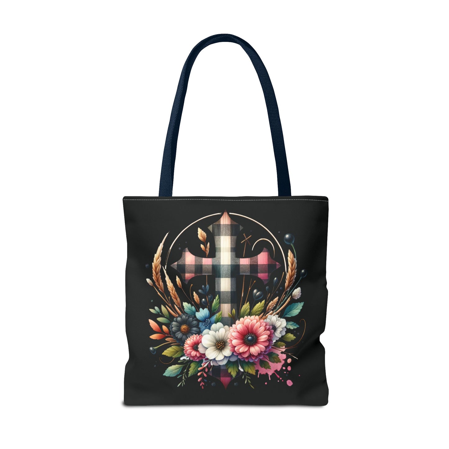 Faith and Floral Cross Heart Tote Bag