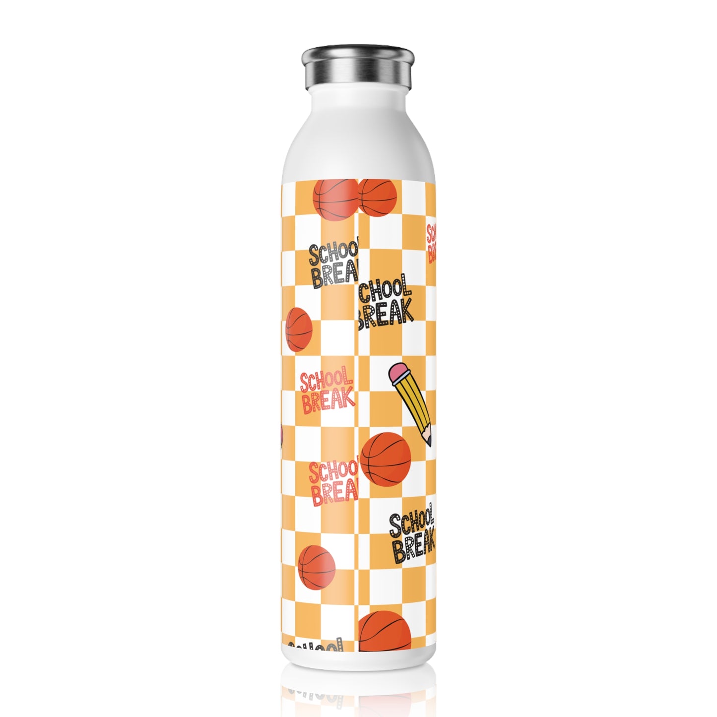 Personalized Orange Schoolyard Chic Composition Book Inspired Slim Water Bottle, Customizable Drinkware, Eco-Friendly Hydration Bottle, Perfect for Gifts, School Supplies, Back to School