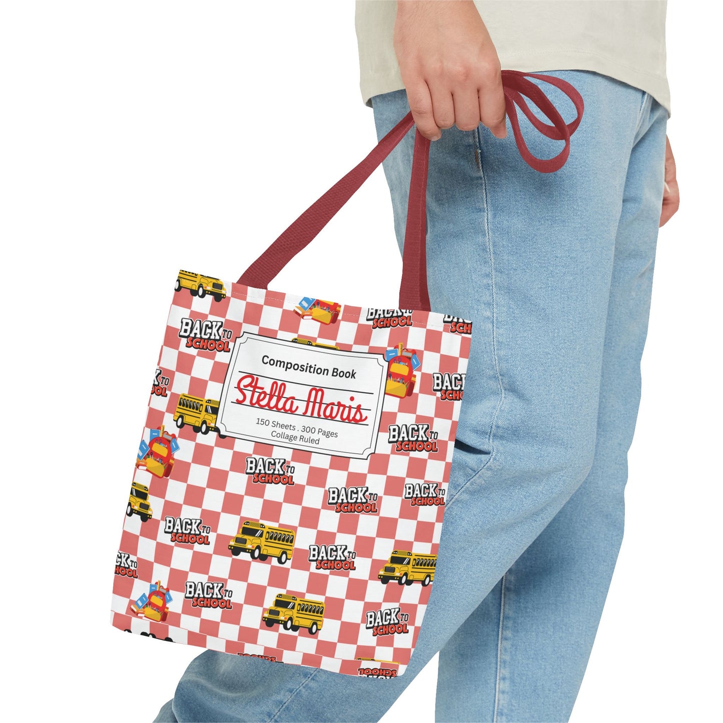 Personalized Red SchoolYard Chic Composition Book Inspired Tote Bag, Back to School Tote, Teacher Gift, Kids Bag, Custom Name Bag, Educational Accessories, Back to School Tote Bag.